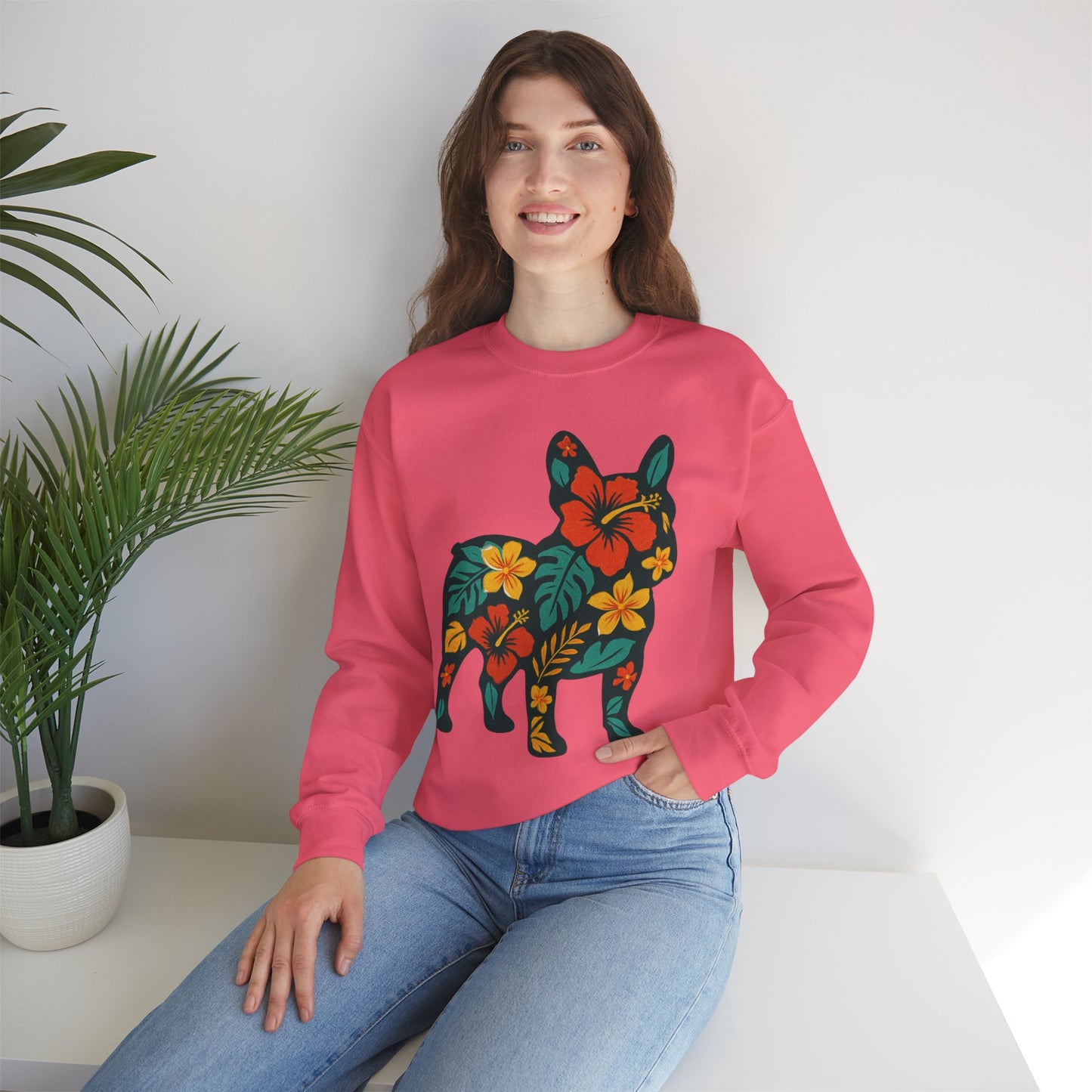 Hawaiian French Bulldog Sweatshirt | Tropical Floral Frenchie Sweater | Summer Dog Lover Gift | Cute Floral Frenchie Pullover