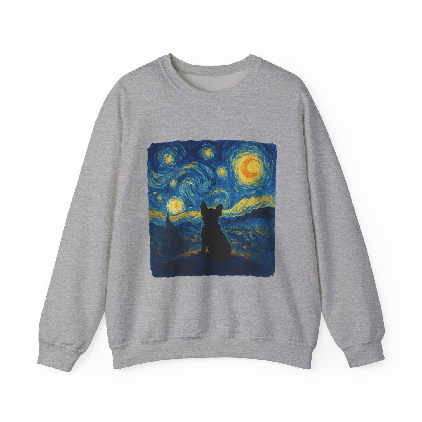 Starry Night Frenchie Sweatshirt – Van Gogh Inspired French Bulldog Art Crewneck, Cozy Dog Lover Gift, Retro Frenchie Sweater