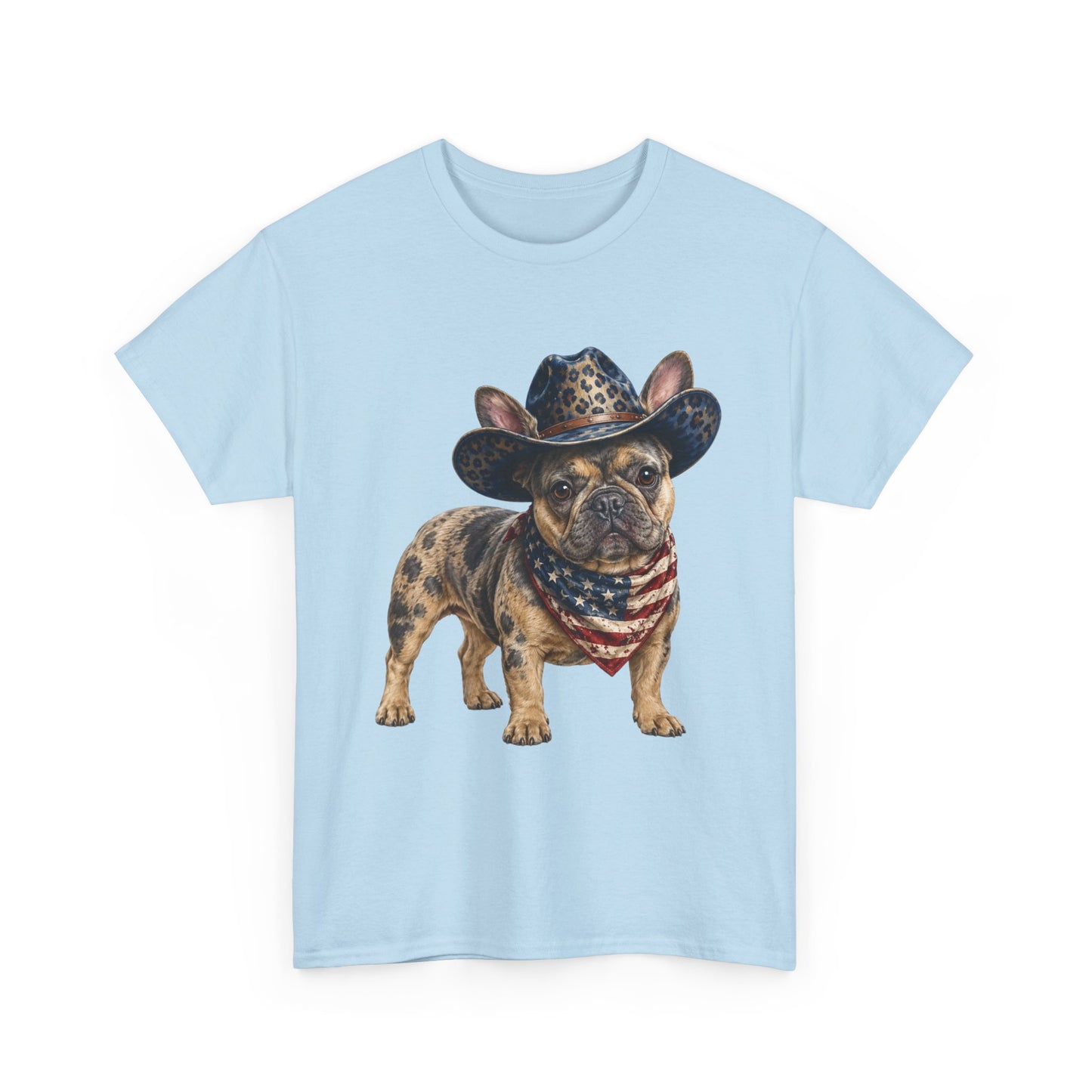 Patriotic Merle French Bulldog Shirt, Cowboy Frenchie Tee, American Flag Bandana Dog Shirt, Fourth of July French Bulldog Gift