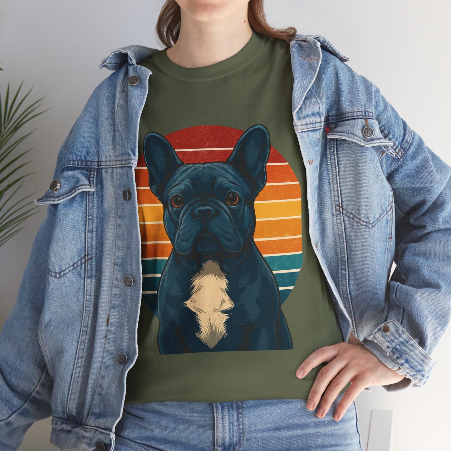 Retro Blue French Bulldog T-Shirt | Vintage Frenchie Dog Tee | 70s Sunset Graphic Shirt | Frenchie Lover Gift | Cute Pet Owner Apparel