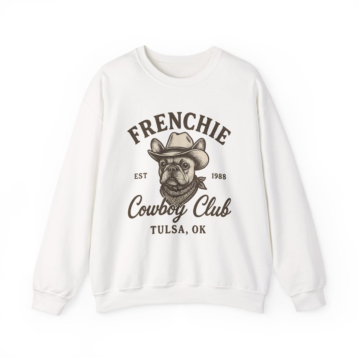 Retro Frenchie Cowboy Club Sweatshirt | Vintage Western French Bulldog Pullover | Country Dog Lover Crewneck | Tulsa Oklahoma Graphic Sweater