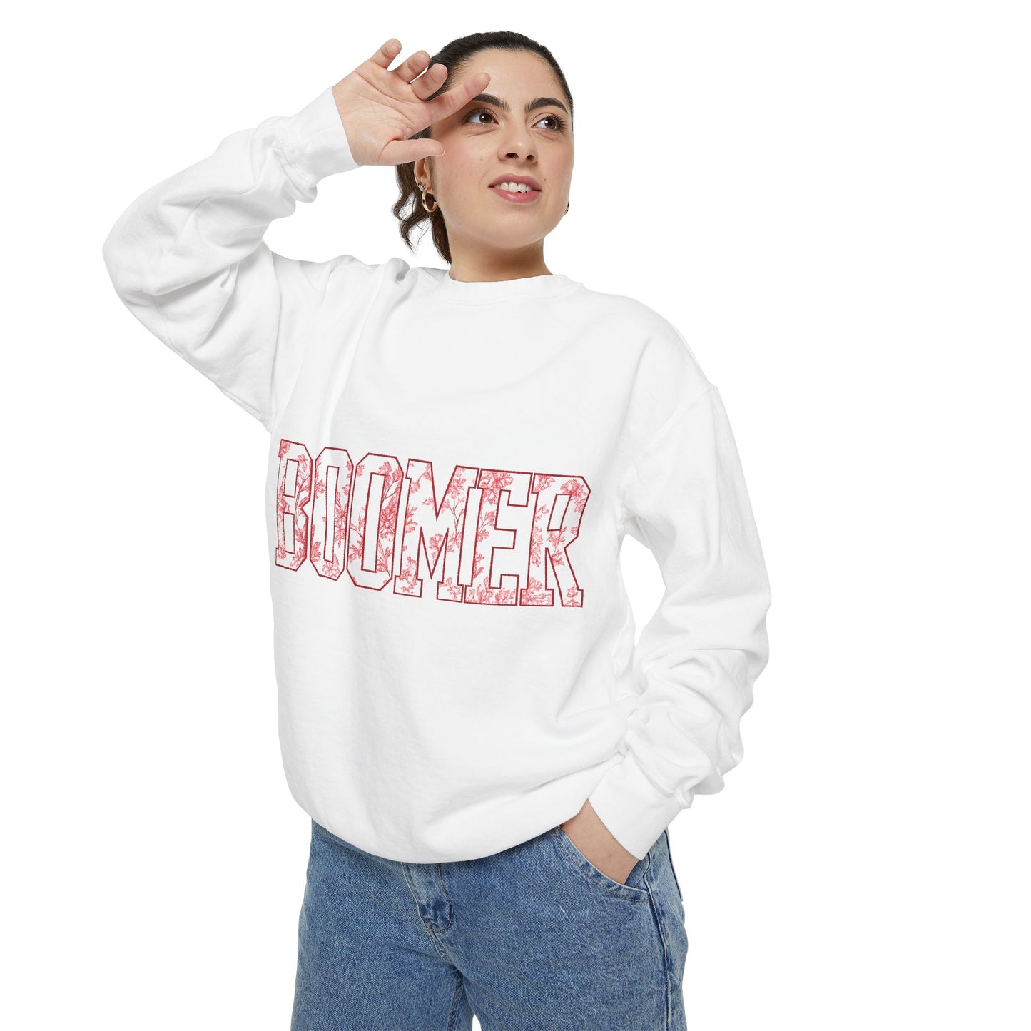 Boomer Toile Sweatshirt | Oklahoma Football Inspired Pullover | Red & Cream Toile Print Crewneck | Retro Game Day Oklahoma Sweater