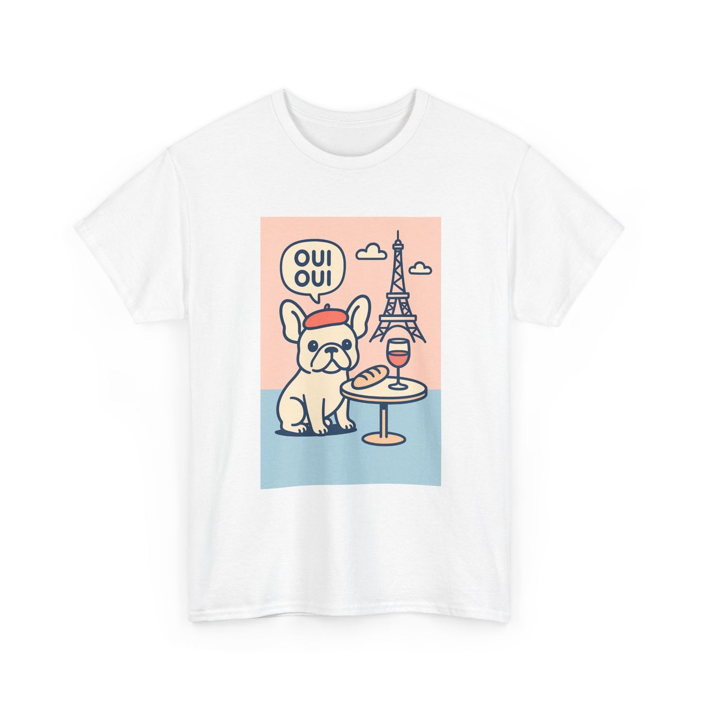 Oui Oui Frenchie Paris T-Shirt – Cute French Bulldog Café Tee, Paris Dog Lover Shirt, Beret & Baguette Graphic, French Bulldog Gift for Women & Men