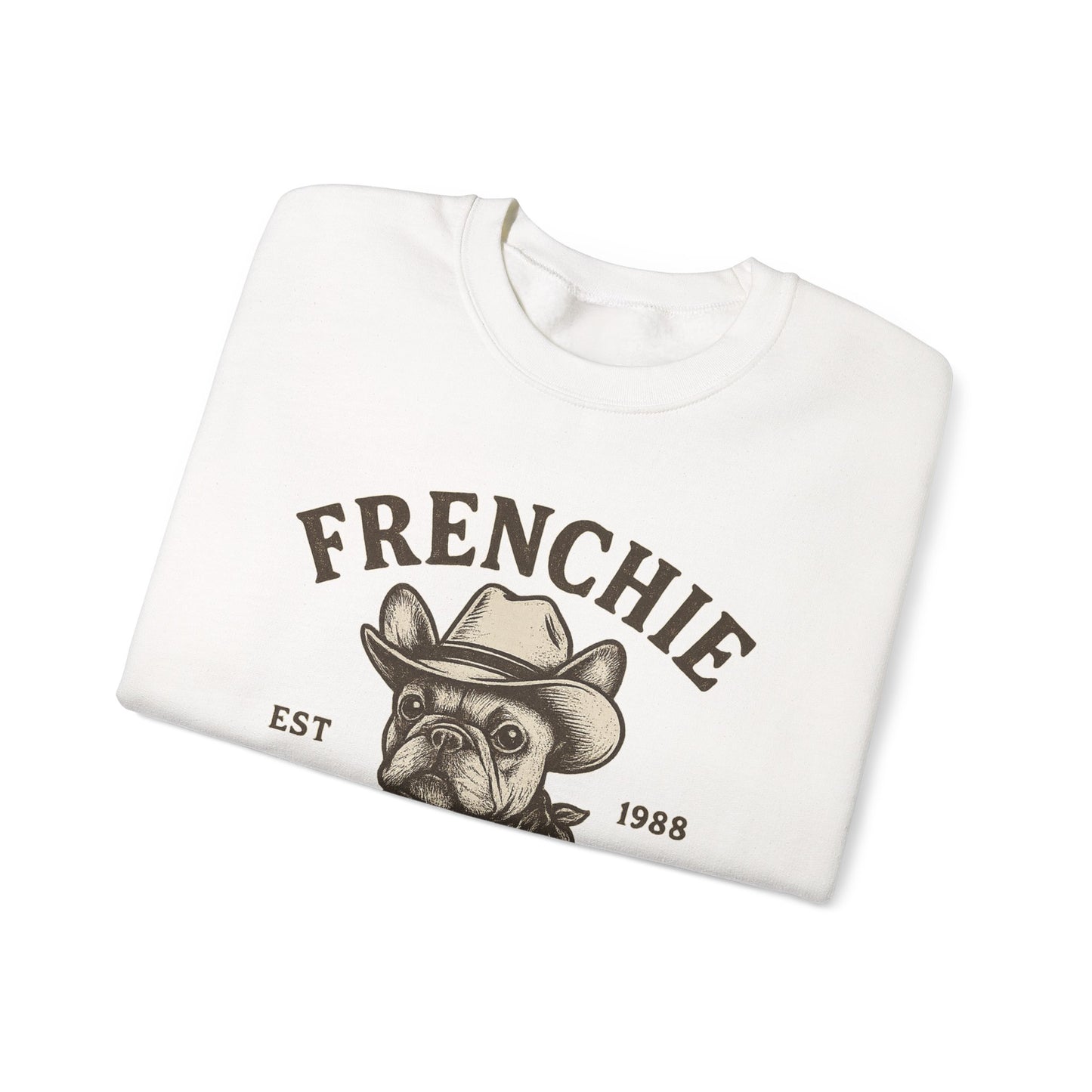 Retro Frenchie Cowboy Club Sweatshirt | Vintage Western French Bulldog Pullover | Country Dog Lover Crewneck | Tulsa Oklahoma Graphic Sweater
