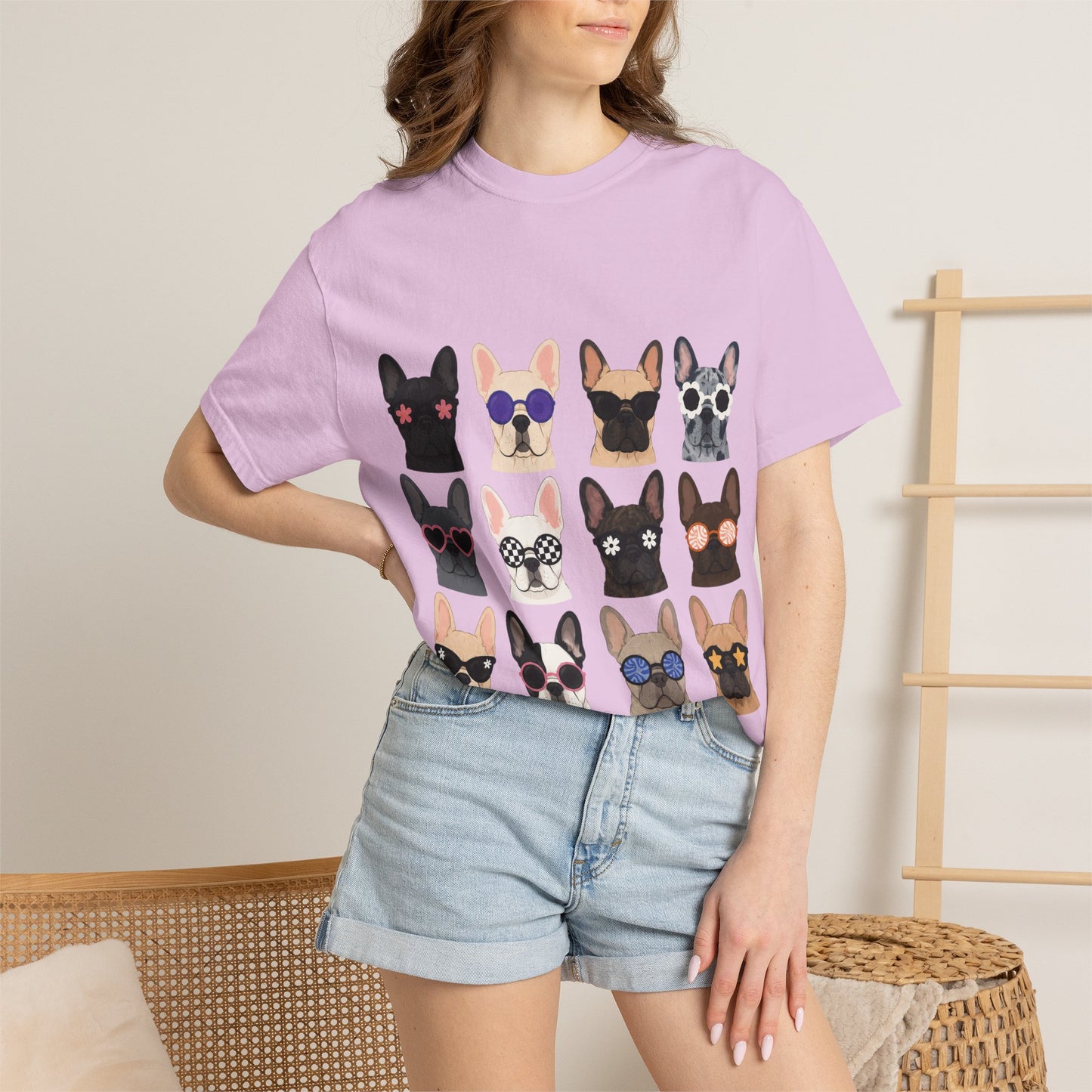 French Bulldog Sunglasses Shirt, Frenchie Faces Tee, Cute French Bulldog Shirt, Colorful Frenchie Dog Lover Gift, Dog Mom Graphic Tee