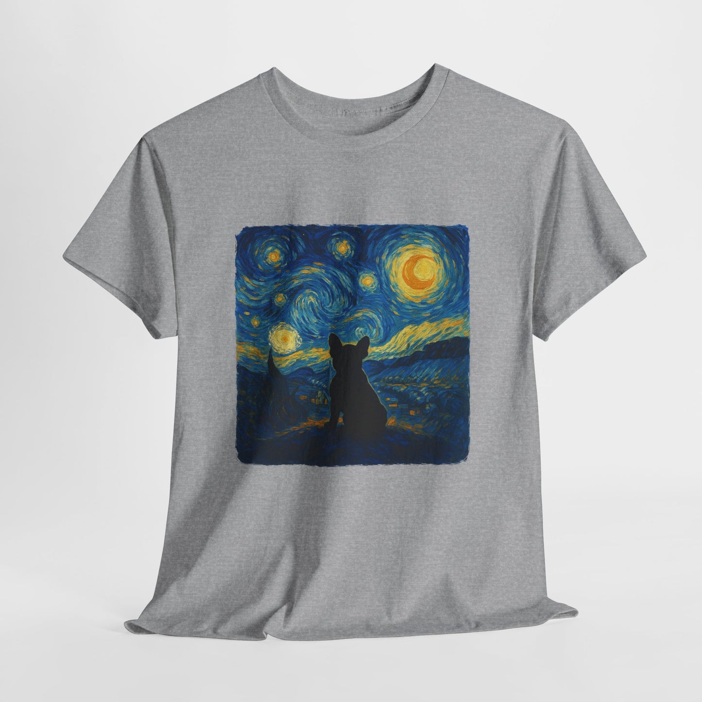 Starry Night Frenchie T-Shirt – Van Gogh Inspired French Bulldog Tee, Artistic Dog Lover Shirt, Unique Gift for Pet Moms & Dads