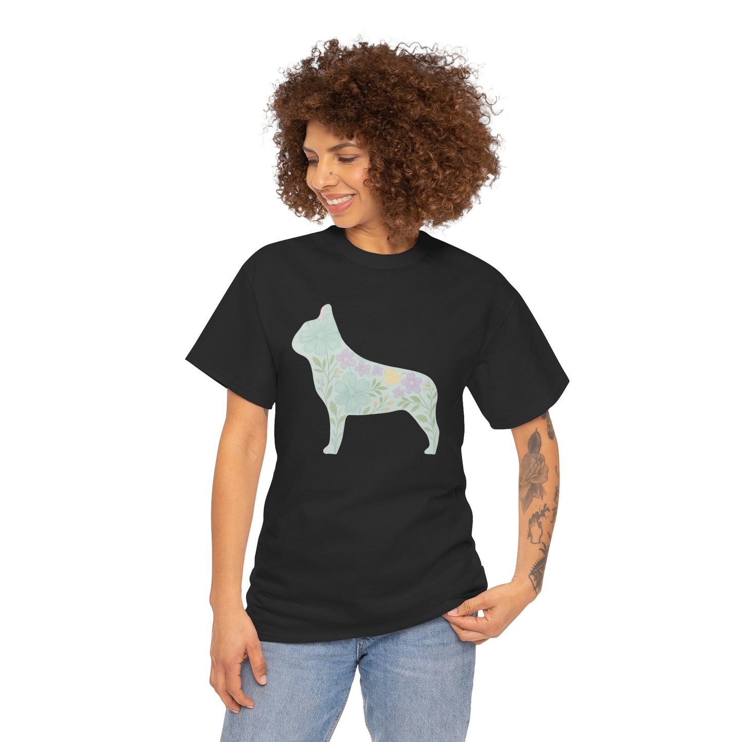 Floral French Bulldog T-Shirt | Pastel Dog Lover Tee | Soft Floral Frenchie Silhouette Shirt | Cute Gift for French Bulldog Moms