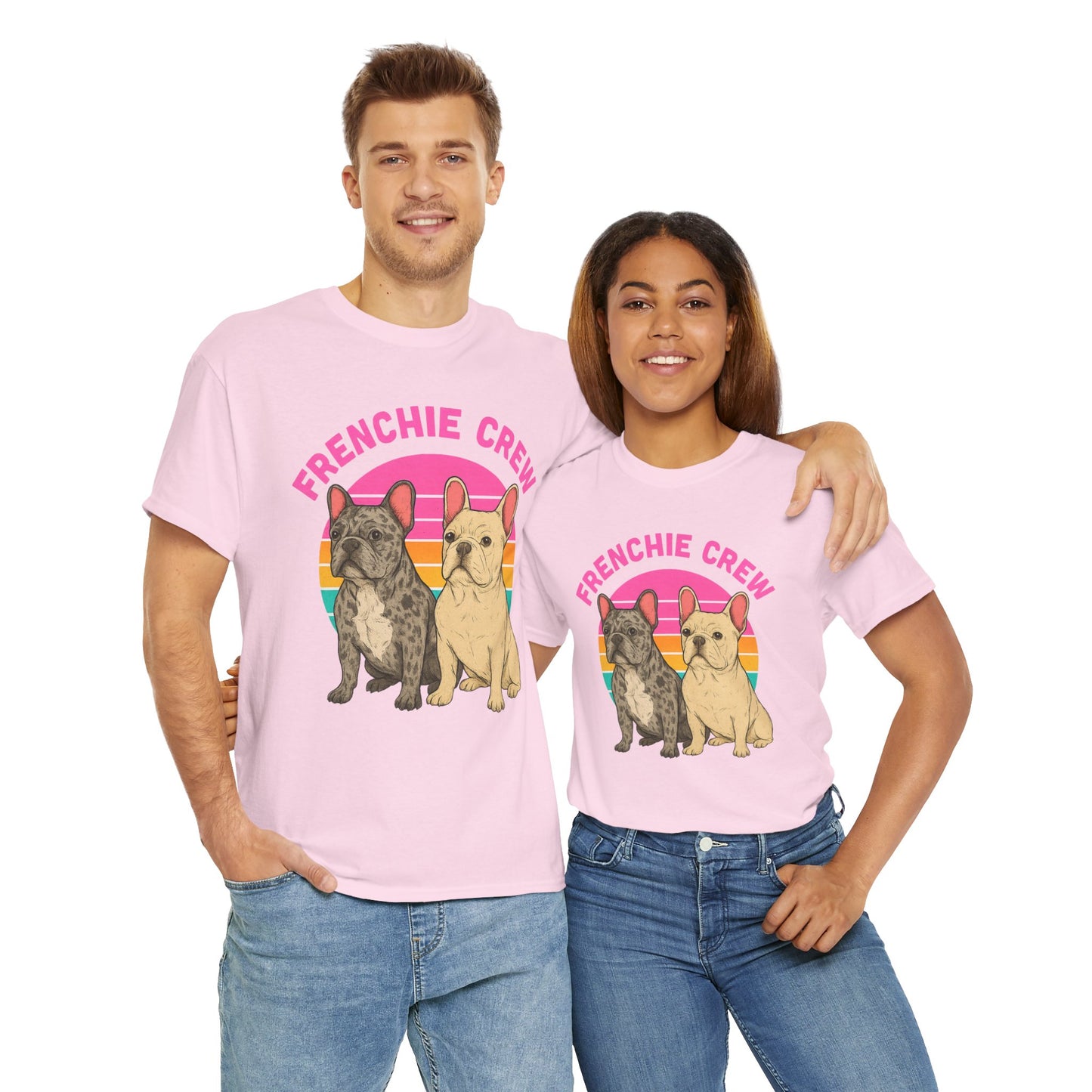 Frenchie Crew T-Shirt | Retro French Bulldog Tee | Merle & Cream Frenchie Dog Lover Shirt | Cute Gift for Frenchie Moms & Dads