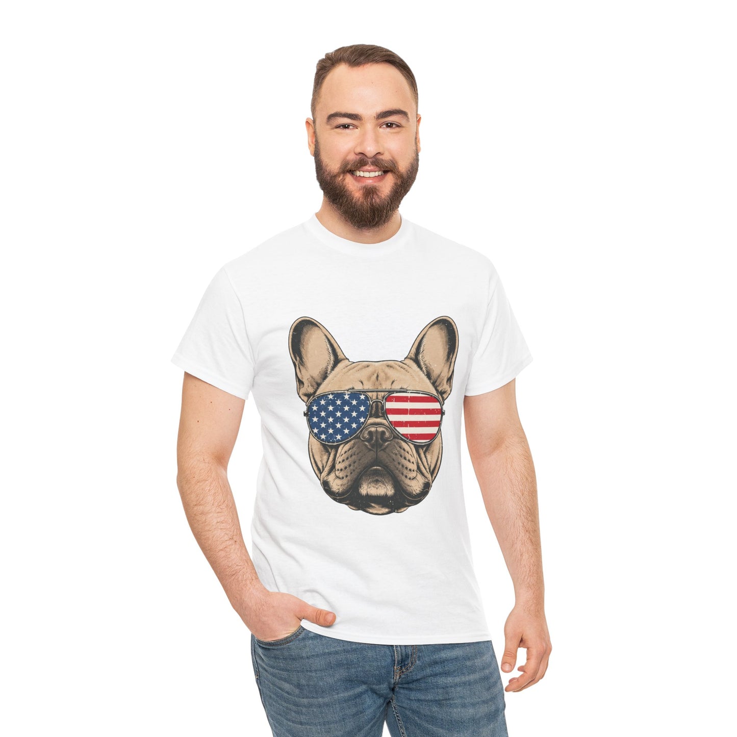 Patriotic French Bulldog Shirt, American Flag Sunglasses Frenchie Tee, Fourth of July Dog Lover Shirt, USA French Bulldog Gift