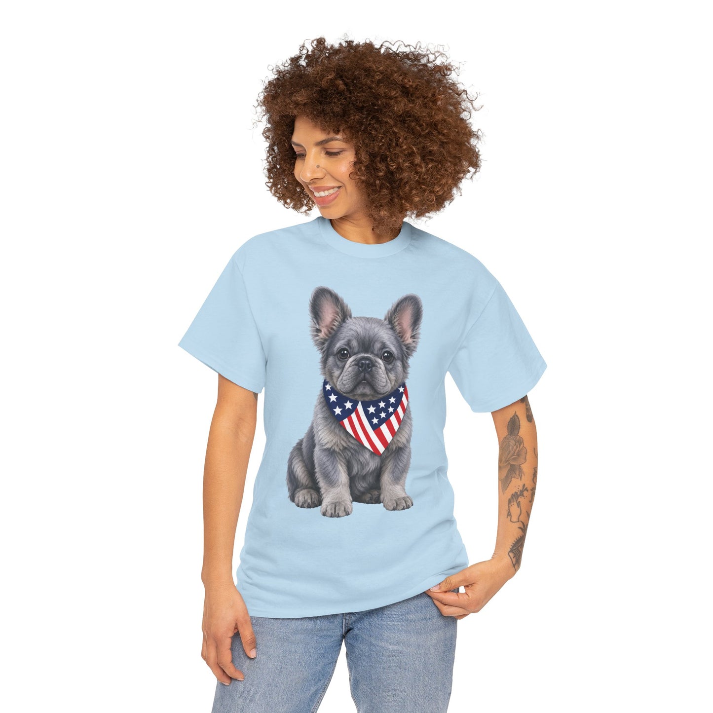 Patriotic Fluffy French Bulldog Shirt, Fluffy Frenchie American Flag Tee, Fourth of July Dog Lover Shirt, USA Fluffy Frenchie Gift