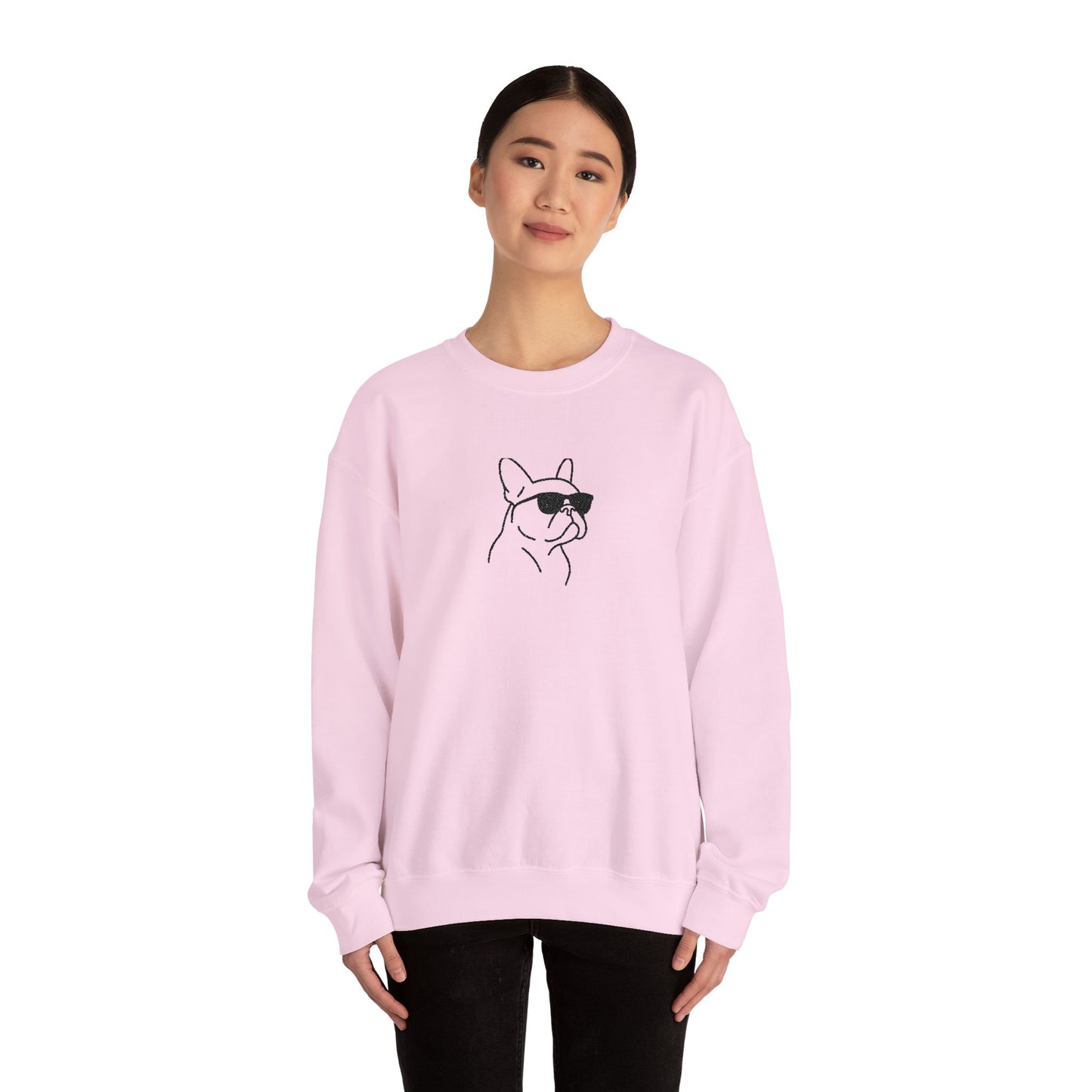 Frenchie in Shades Sweatshirt | Hot Pink French Bulldog Crewneck | Minimal Line Art Dog Lover Gift | Cute Cozy Frenchie Pullover