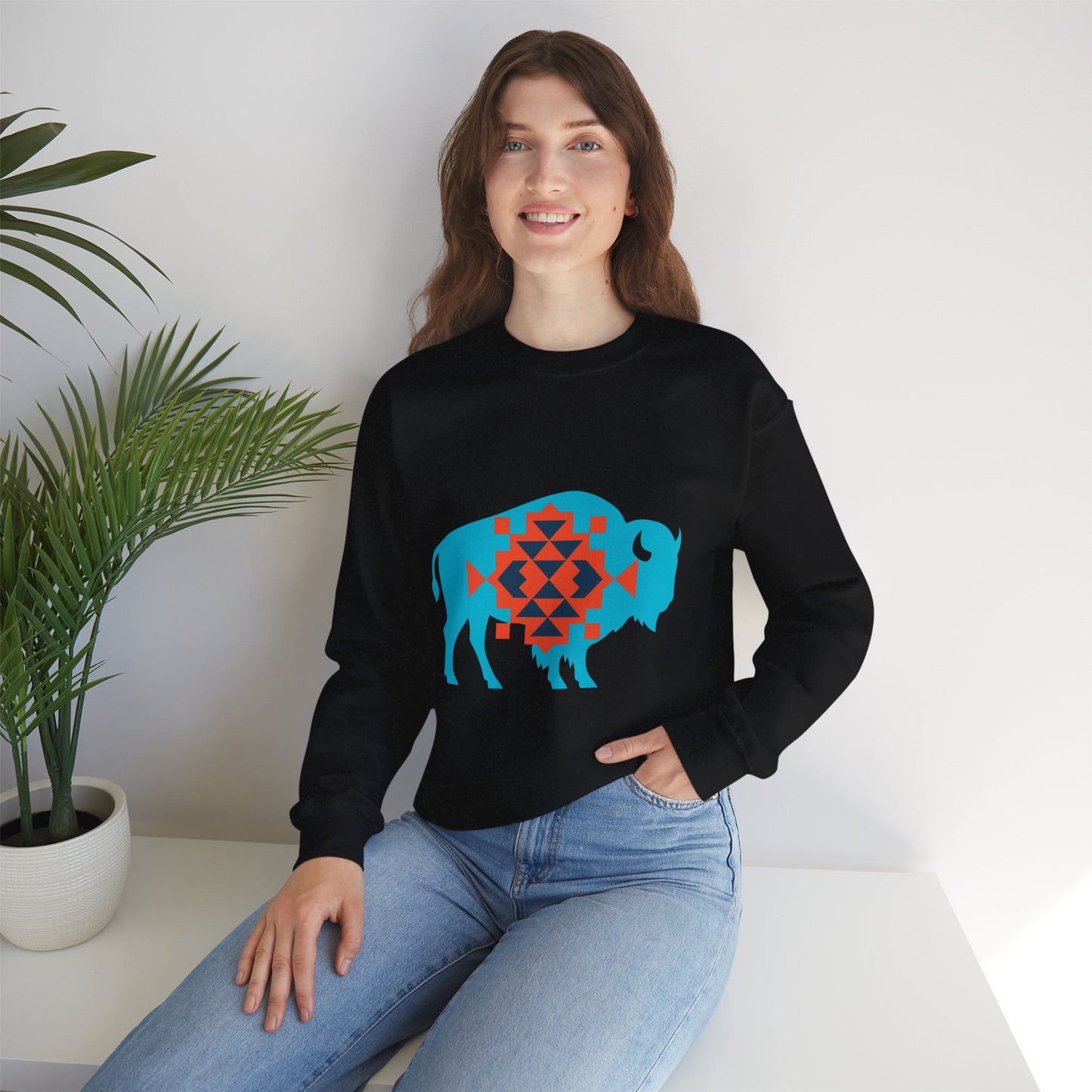 Aztec Bison Oklahoma Basketball Sweatshirt | Blue & Orange Tribal Bison Crewneck | OKC Spirit Sweater | For the City Thunder Fan Gift