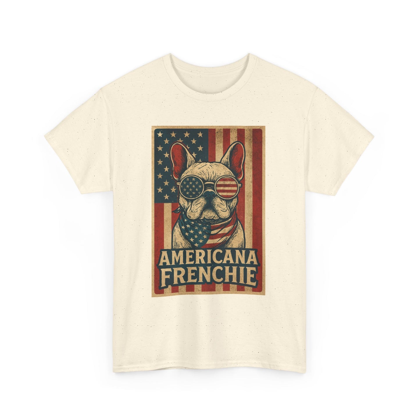 Americana Frenchie T-Shirt – Patriotic French Bulldog Tee, USA Flag Dog Shirt, 4th of July Frenchie Gift, Vintage Retro Style