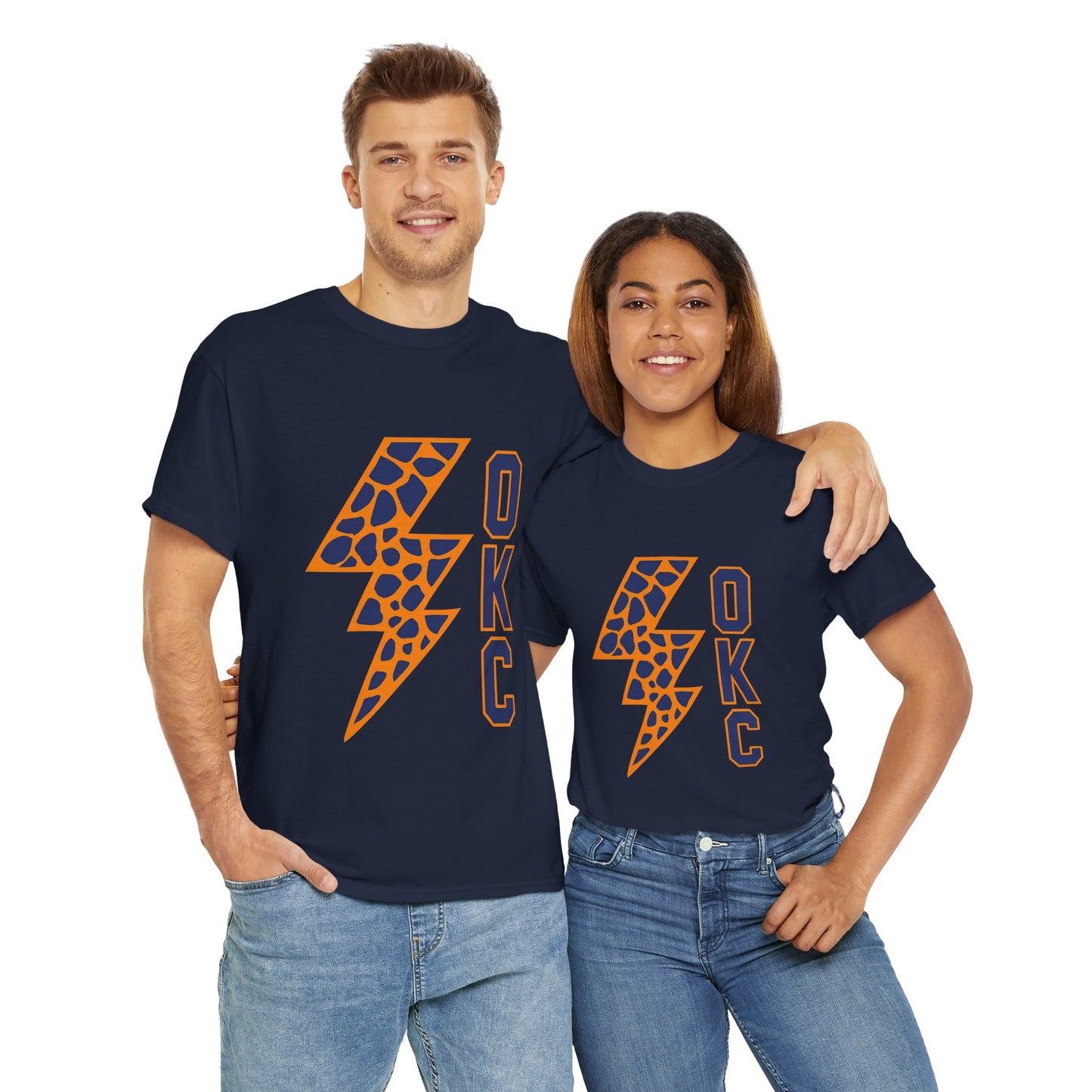 OKC Leopard Lightning Bolt T-Shirt | Oklahoma City Basketball | Blue & Orange Game Day Tee