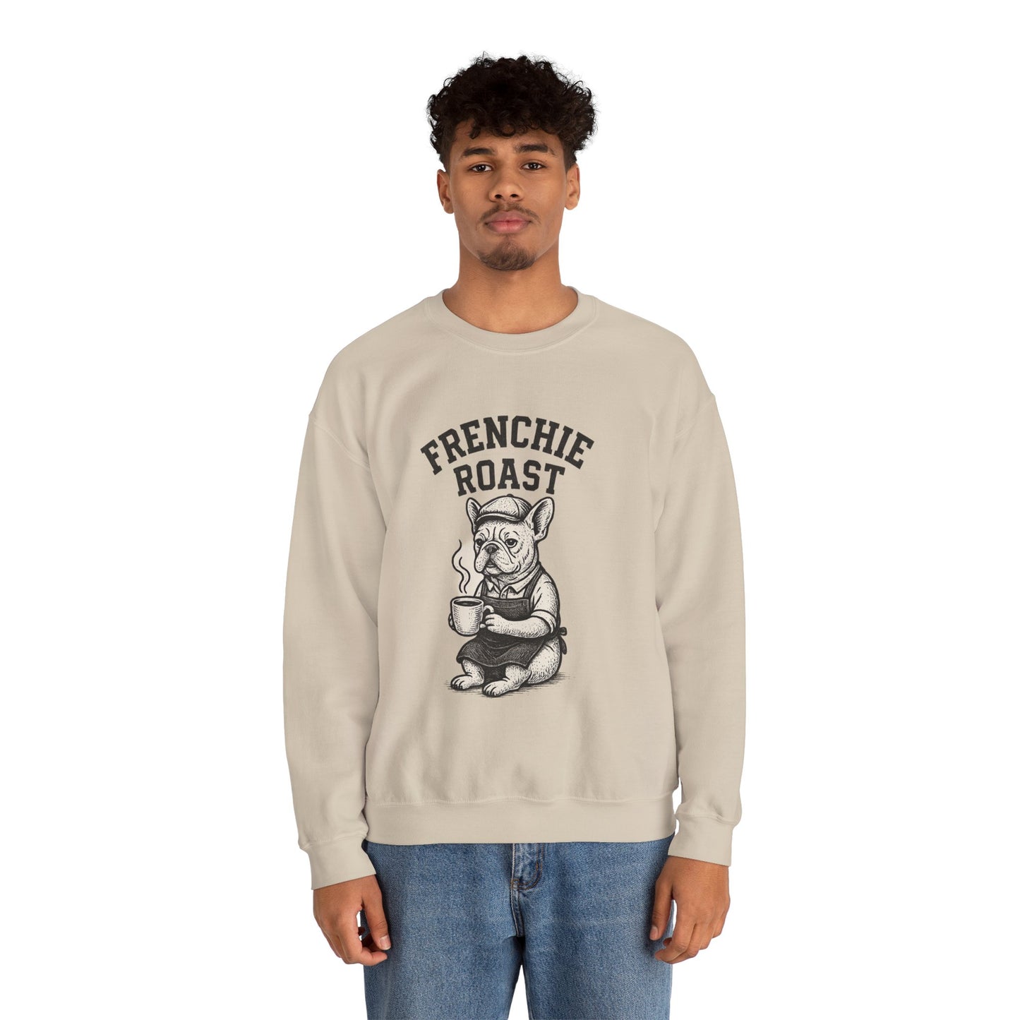Frenchie Roast Sweatshirt • French Bulldog Coffee Lover Sweater • Cute Barista Dog Pullover • Frenchie Mom Gift • Cozy Dog Lover Crewneck
