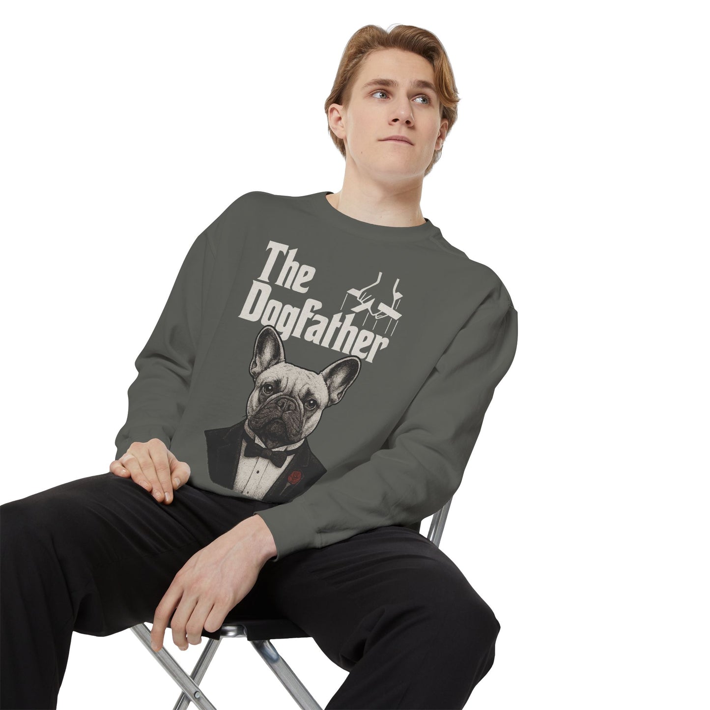 The Dogfather Sweatshirt | Funny French Bulldog Pullover | Dog Dad Crewneck | Mafia Style Frenchie Lover Sweater