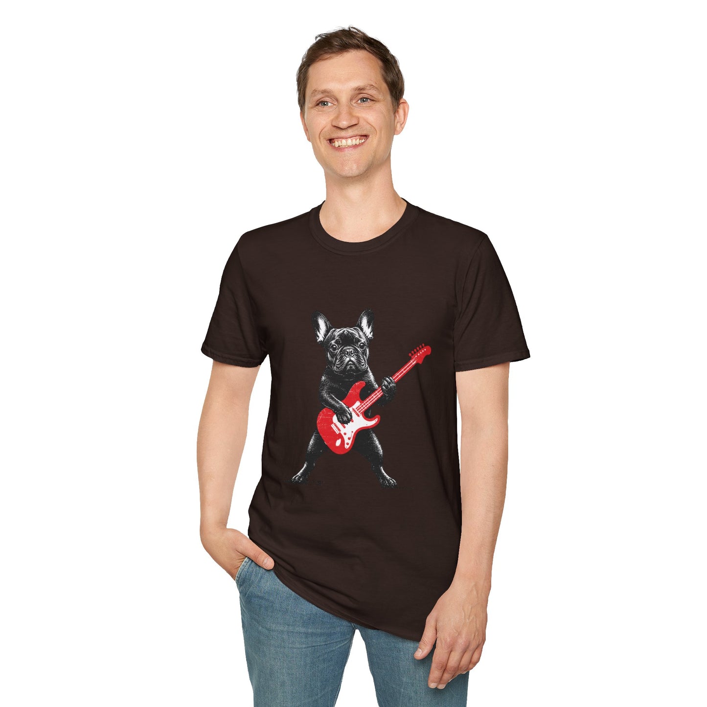 French Bulldog Guitar Shirt, Rocker Frenchie Tee, Frenchie Guitar T-Shirt, Music Lover Dog Shirt, Rock and Roll French Bulldog Gift, Guitar Player Frenchie Tee
