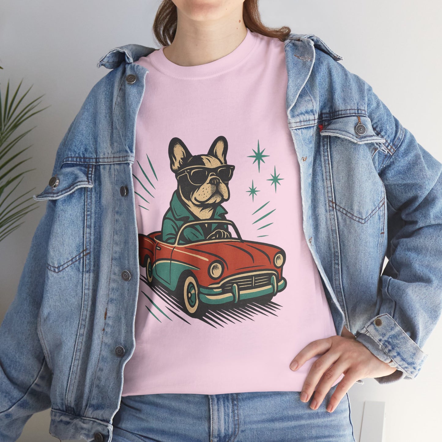 Rockabilly Frenchie T-Shirt | Retro French Bulldog Driving Tee | Vintage Car Dog Lover Shirt | Cool 50s Style Frenchie Graphic Tee