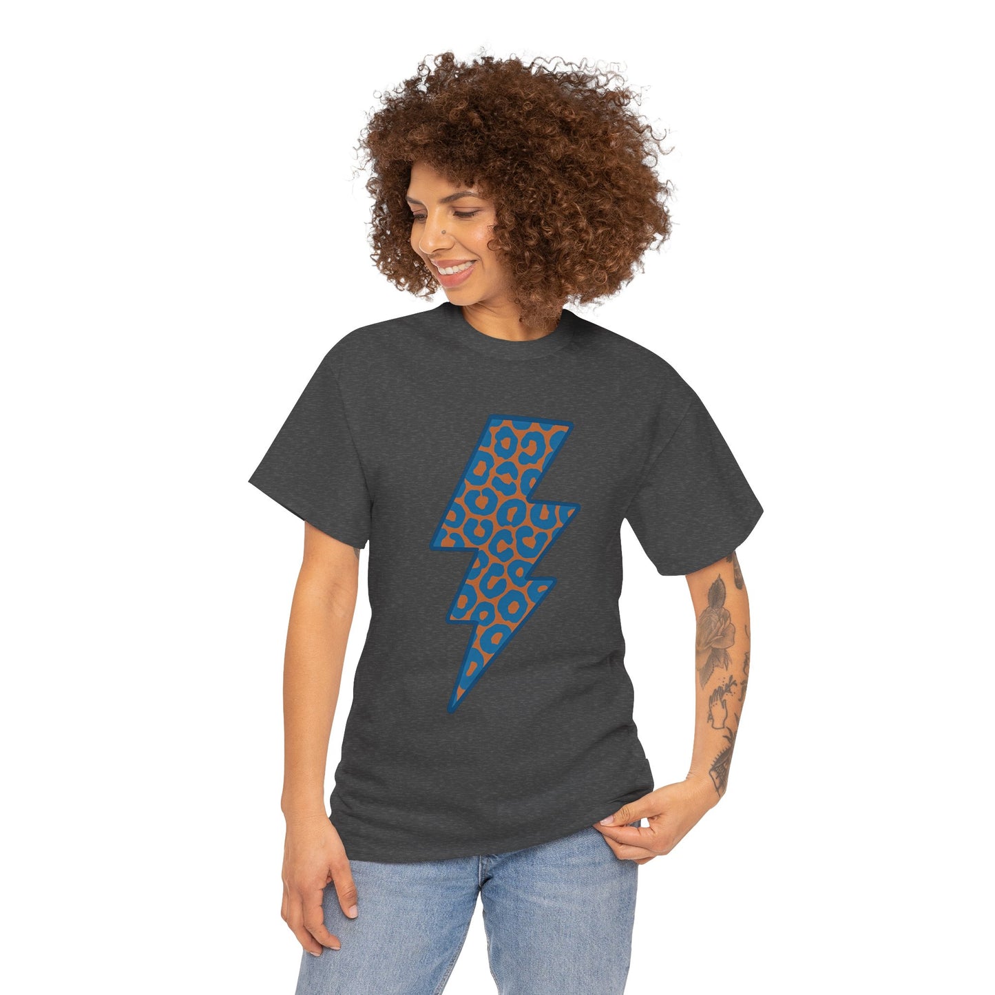 Blue Leopard Lightning Bolt T-Shirt | OKC Thunder Inspired Shirt | Orange & Blue Game Day Tee | Retro Lightning Graphic
