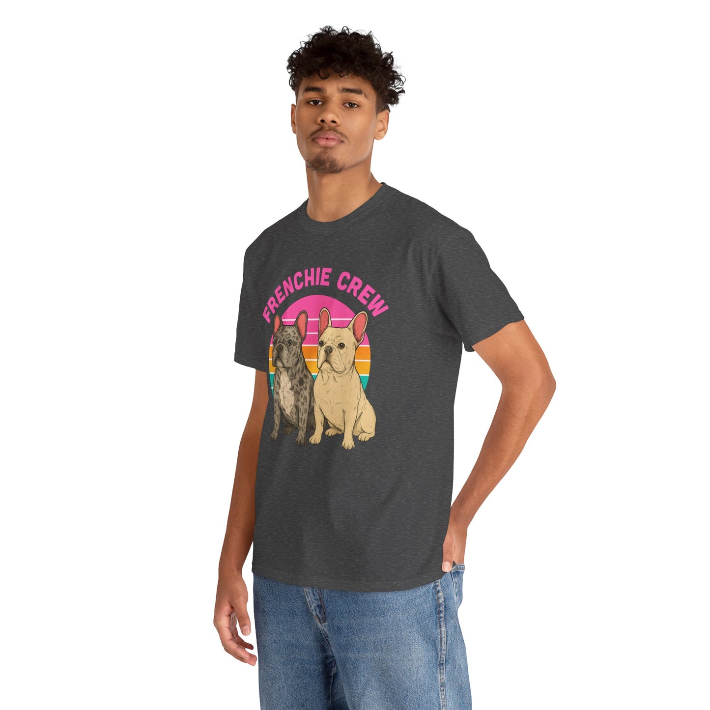 Frenchie Crew T-Shirt | Retro French Bulldog Tee | Merle & Cream Frenchie Dog Lover Shirt | Cute Gift for Frenchie Moms & Dads