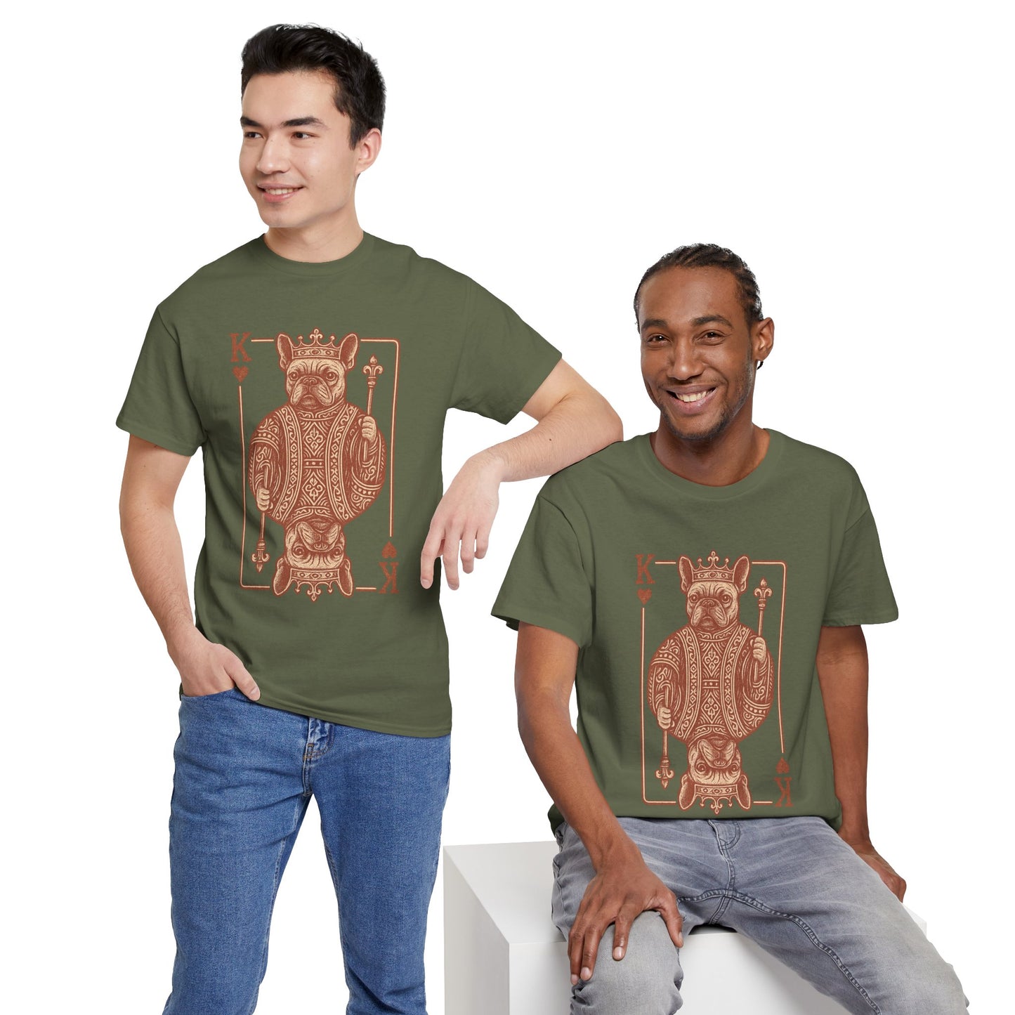 King French Bulldog Shirt, Frenchie Playing Card Tee, Royal Frenchie T-Shirt, Vintage French Bulldog Graphic Shirt, Dog Lover Gift, King of Hearts Frenchie Tee
