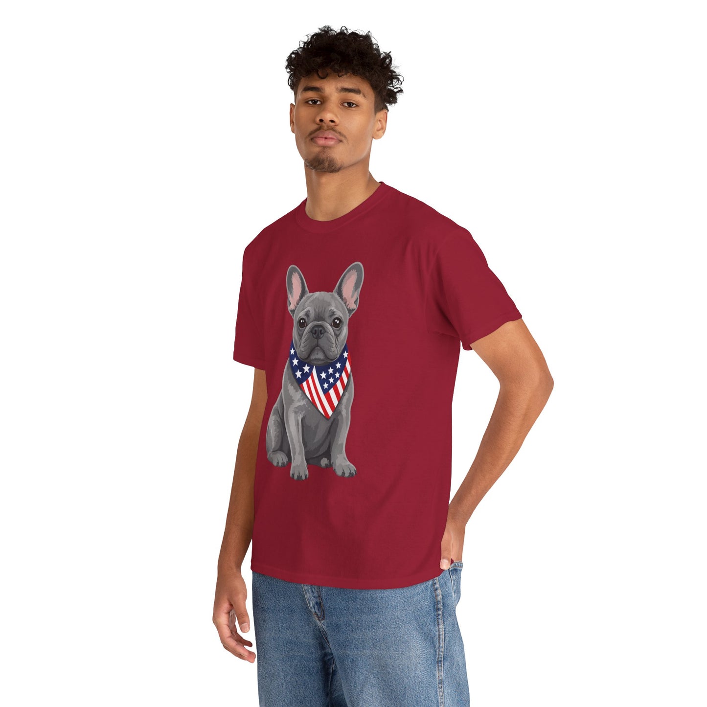 Patriotic French Bulldog Shirt, Blue Frenchie American Flag Bandana Tee, Fourth of July Dog Lover Shirt, USA French Bulldog Gift