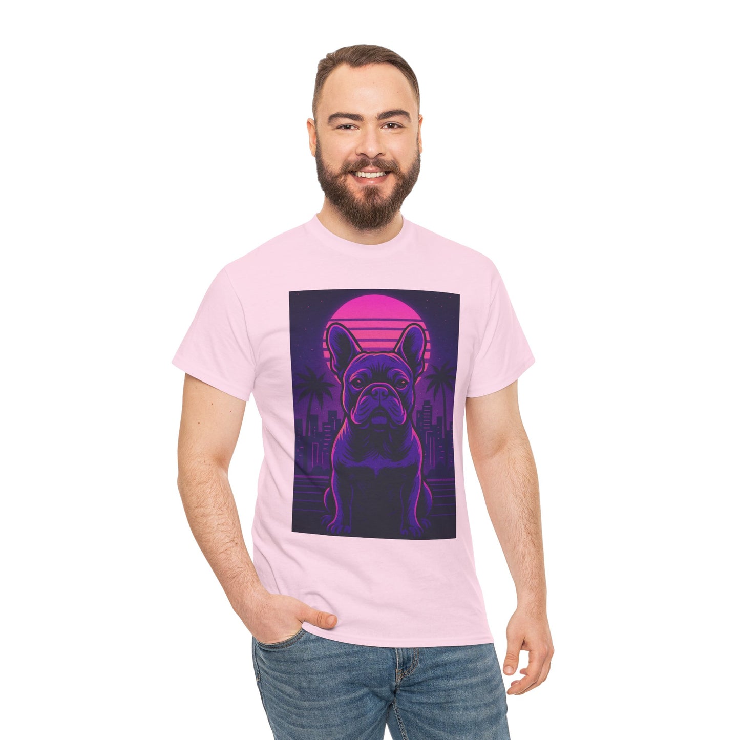 Vaporwave French Bulldog T-Shirt | Retro Neon Dog Tee | 80s Aesthetic Frenchie Shirt | Synthwave Graphic Tee | Cool Gift for Pet Lovers