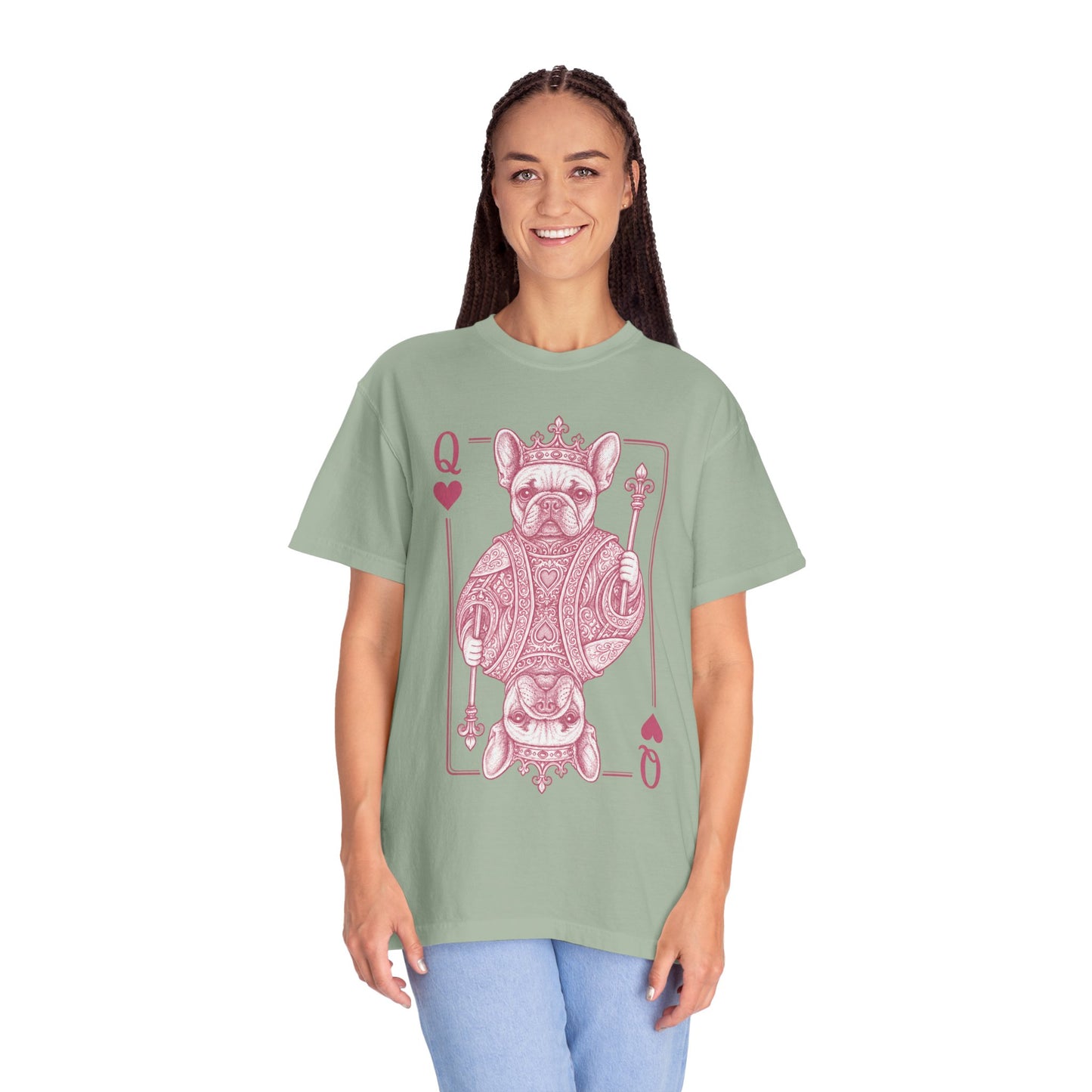 Queen of Hearts French Bulldog Shirt, Frenchie Queen Playing Card Tee, Dog Mom Gift, Cute French Bulldog Graphic Shirt, Royal Frenchie T-Shirt