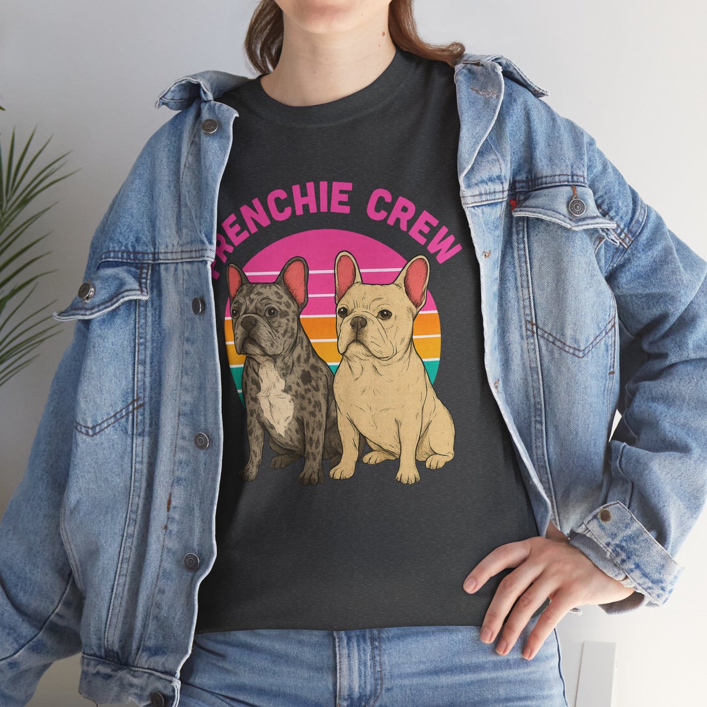 Frenchie Crew T-Shirt | Retro French Bulldog Tee | Merle & Cream Frenchie Dog Lover Shirt | Cute Gift for Frenchie Moms & Dads
