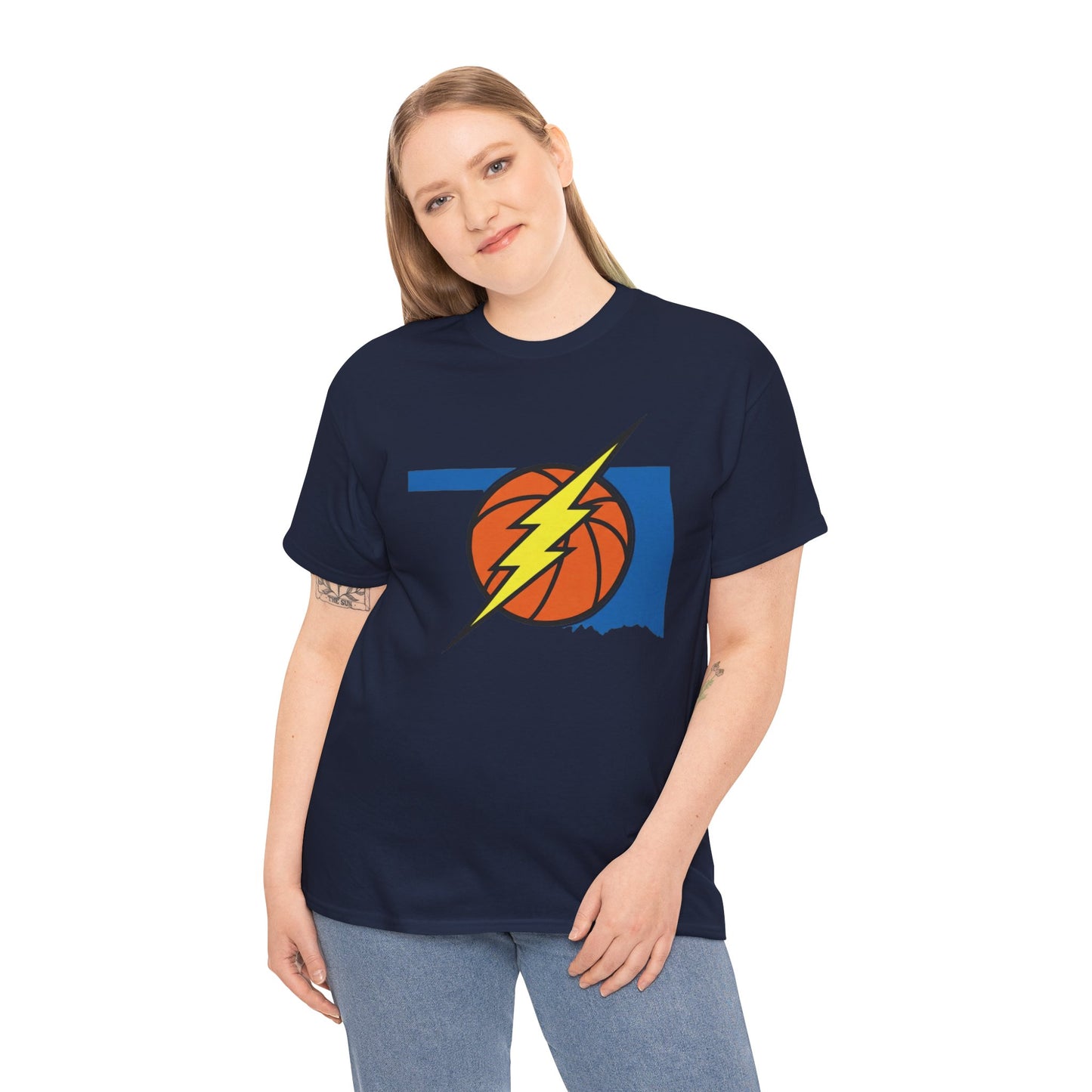 Oklahoma Lightning Basketball T-Shirt | OKC Basketball Inspired Shirt | Blue & Orange Game Day Tee | Oklahoma State Outline Graphic
