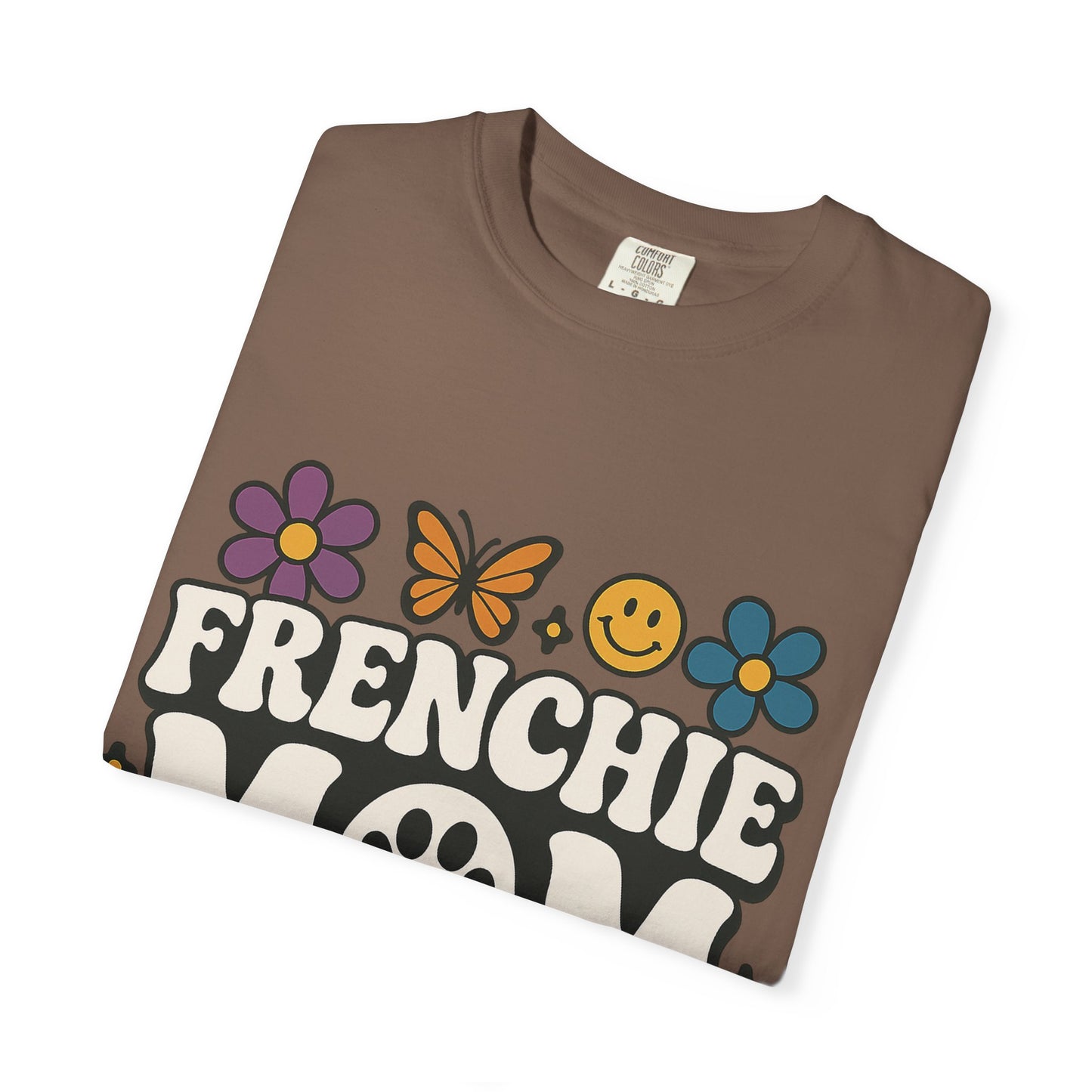 Frenchie Mom T-Shirt | Retro Groovy Dog Lover Tee | Smiley Flower French Bulldog Shirt | Cute Colorful Frenchie Gift for Her