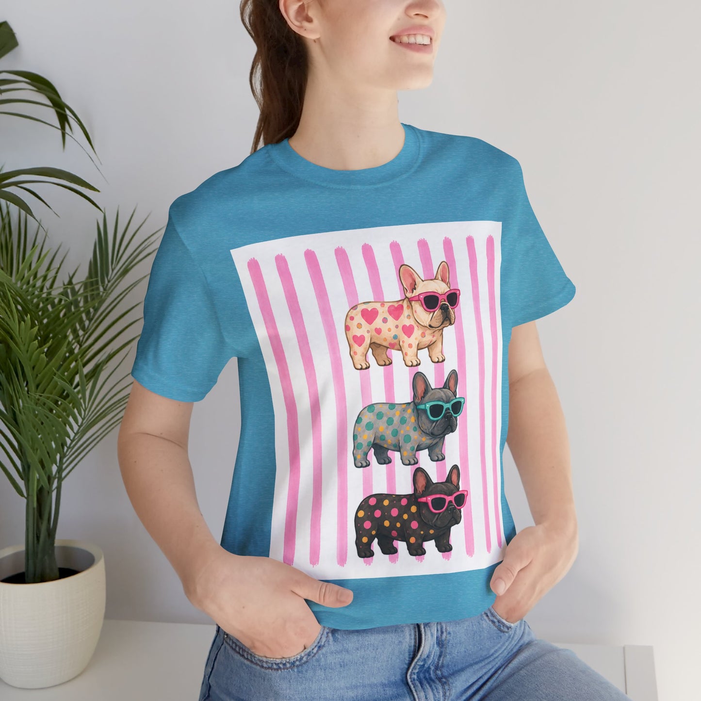 Cute French Bulldog Shirt, Pink Frenchie Sunglasses Tee, Colorful Frenchie Graphic Shirt, Dog Mom Gift, French Bulldog Lover T-Shirt