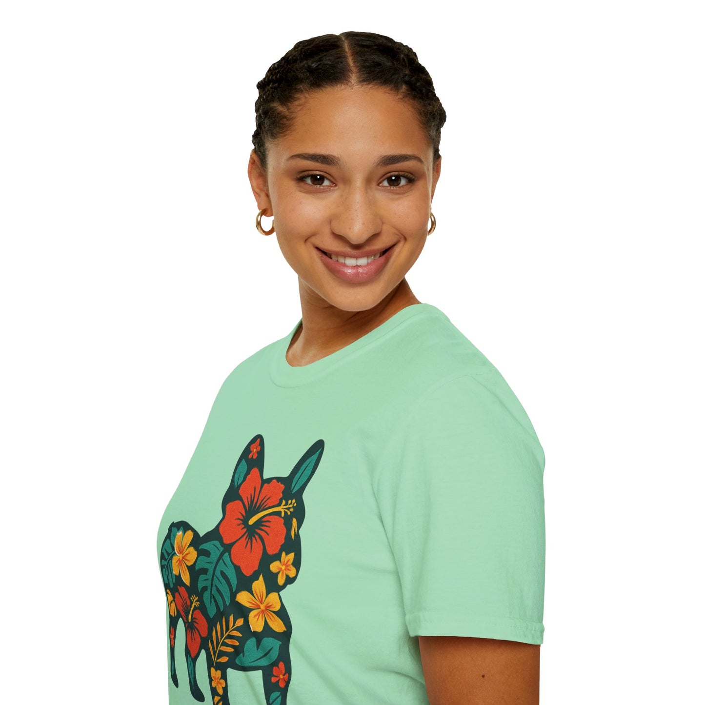 Hawaiian Frenchie Shirt | Floral French Bulldog T-Shirt | Tropical Dog Lover Tee | Cute Summer Frenchie Gift | Hibiscus Dog Silhouette