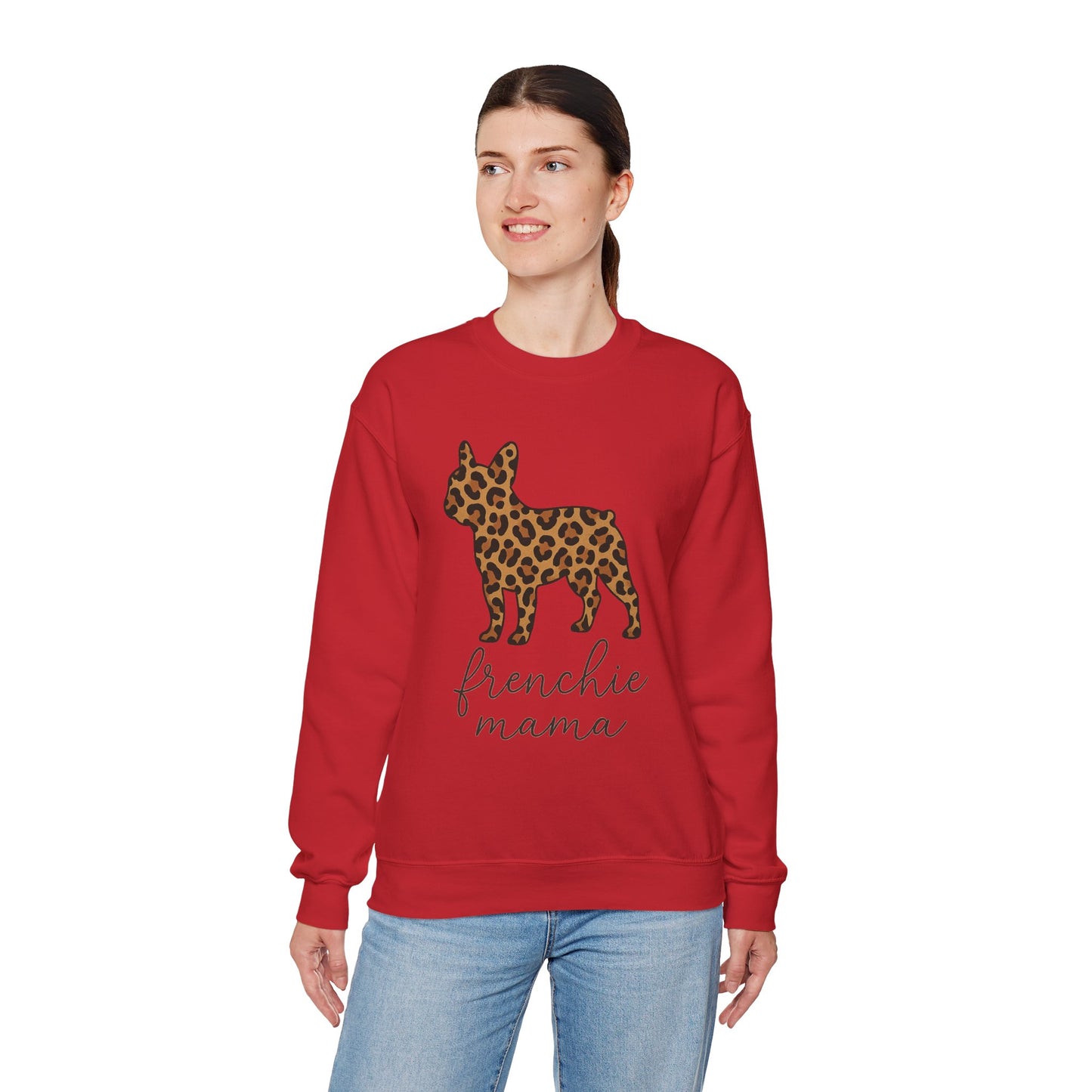 Frenchie Mama Leopard Print Sweatshirt | French Bulldog Mom Crewneck | Cheetah Print Frenchie Sweater | Dog Mom Gift | Cute Animal Print Pullover
