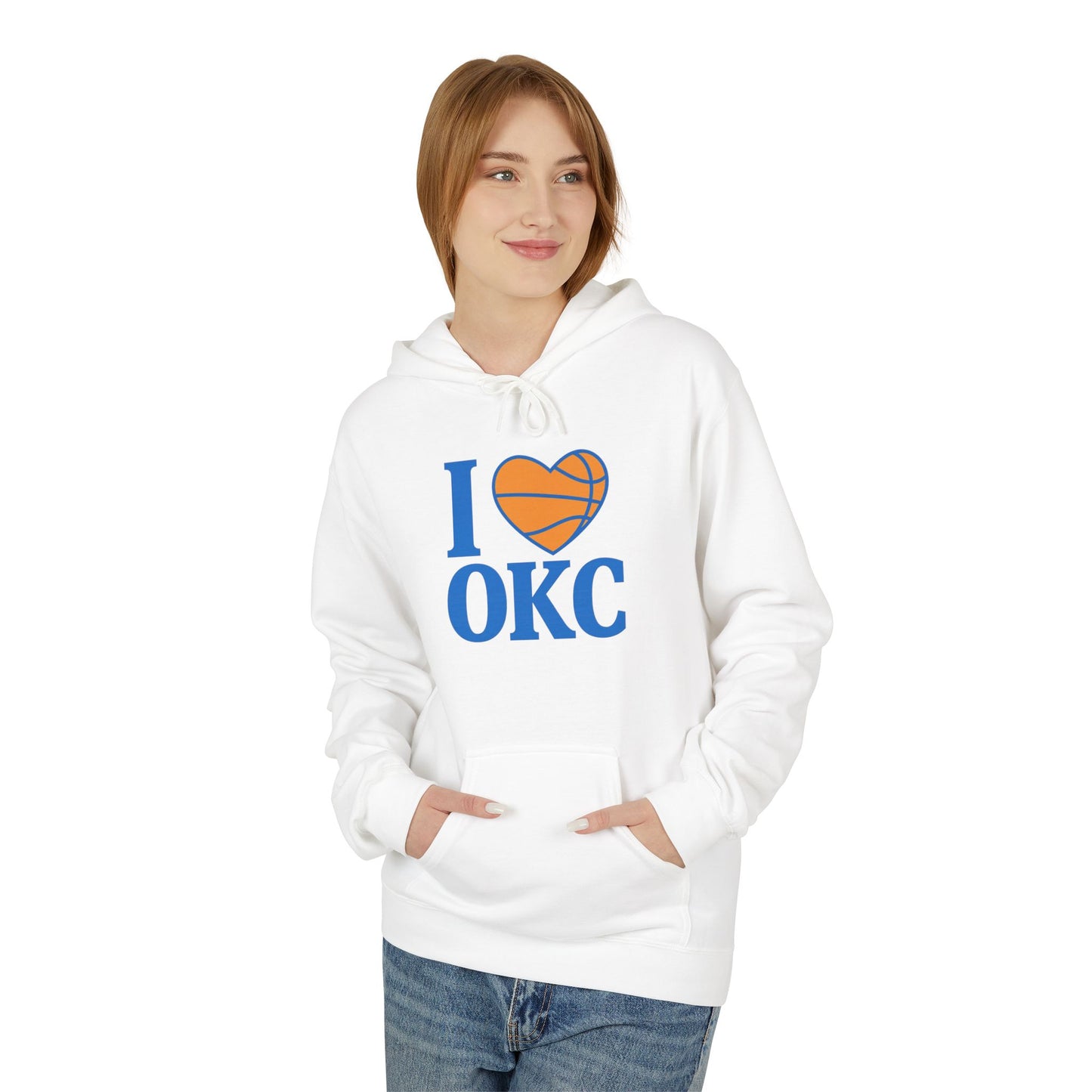 I Love OKC Basketball Hoodie | Oklahoma City Fan Pullover | Blue & Orange Game Day Sweatshirt