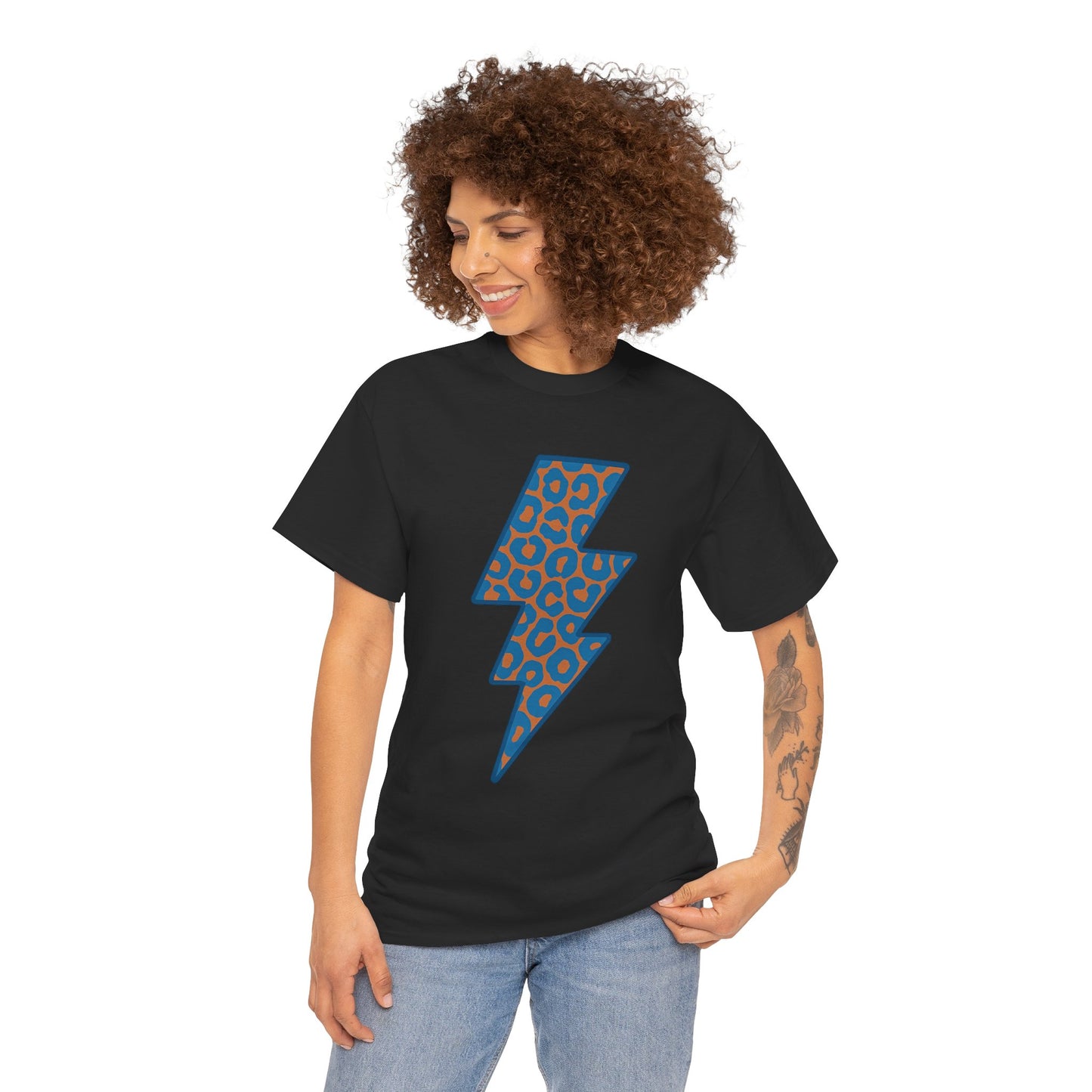 Blue Leopard Lightning Bolt T-Shirt | OKC Thunder Inspired Shirt | Orange & Blue Game Day Tee | Retro Lightning Graphic