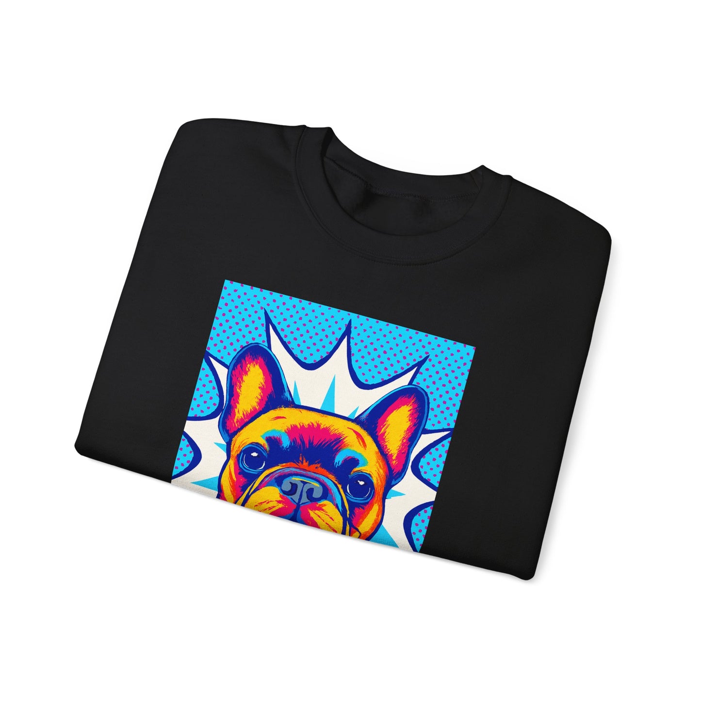 Pop Art French Bulldog Pullover | Colorful Retro Frenchie Sweatshirt | Funky Dog Lover Gift | Unisex Bold Frenchie Graphic Sweater