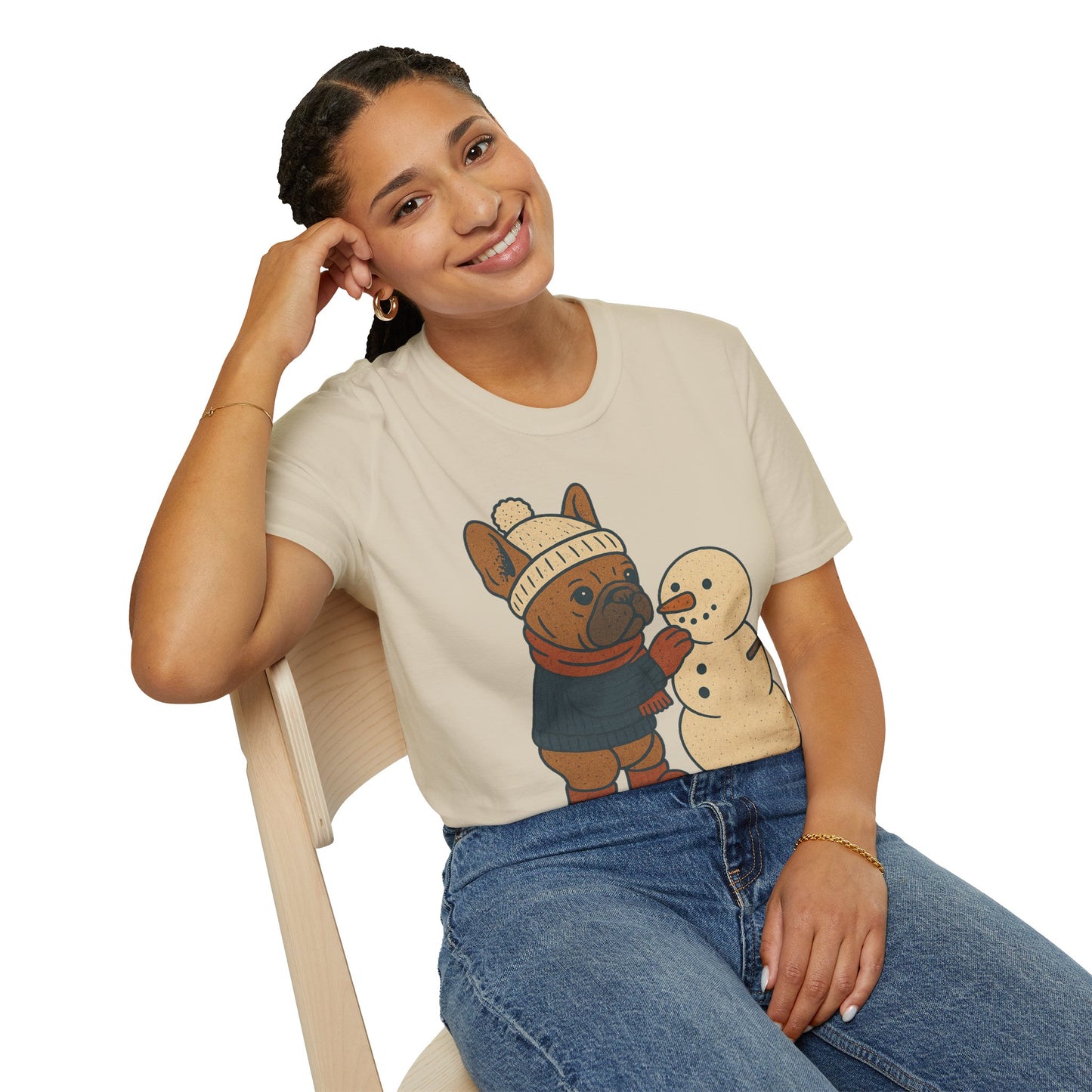 French Bulldog Snowman T-Shirt • Cute Winter Frenchie Tee • Holiday Dog Lover Shirt • Christmas Pup Graphic • Cozy Winter Pet Lover Gift