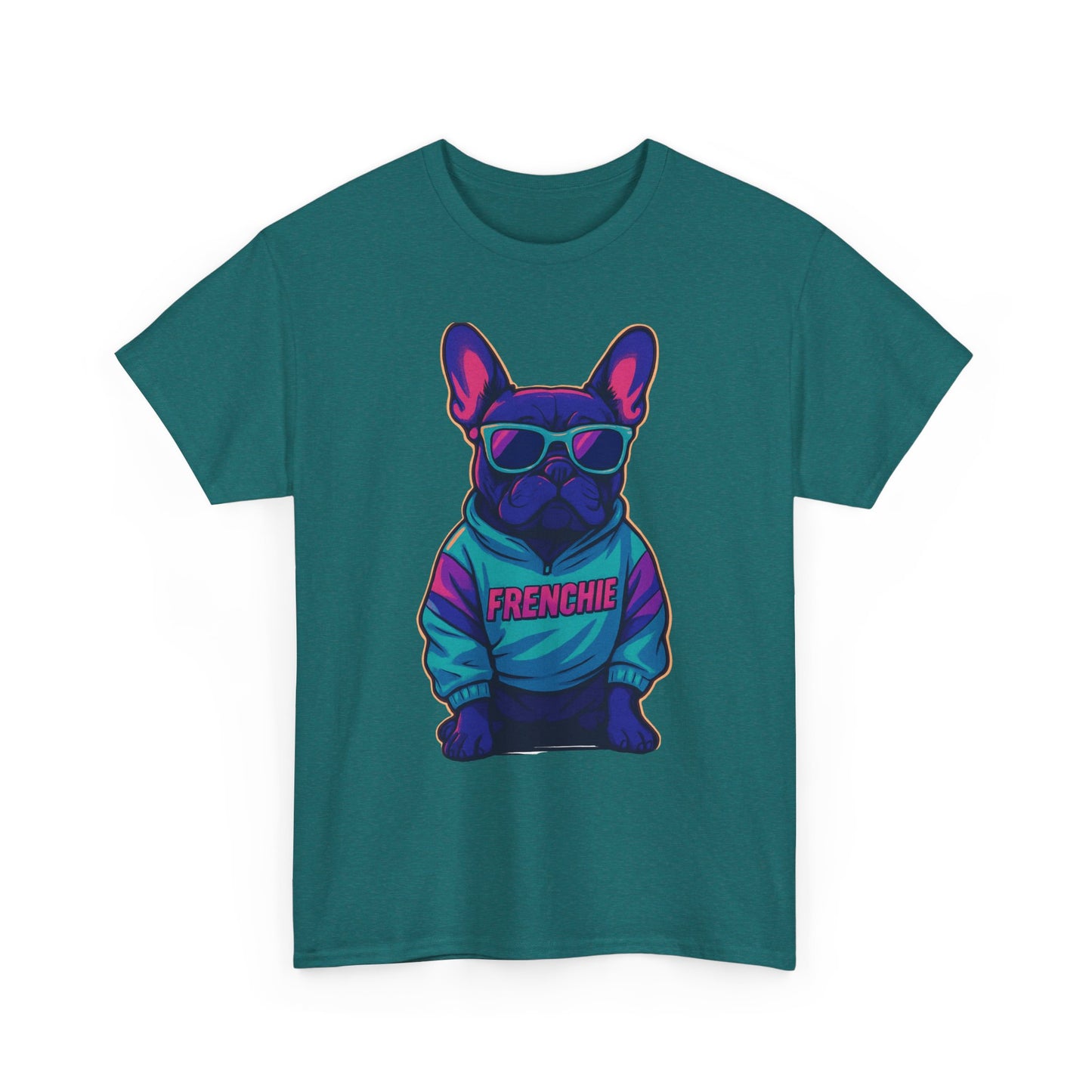 Vaporwave Frenchie T-Shirt | Retro Neon Dog Graphic | 80s Style French Bulldog Tee | Colorful Streetwear Gift for Dog Lovers | Cool Pet Apparel