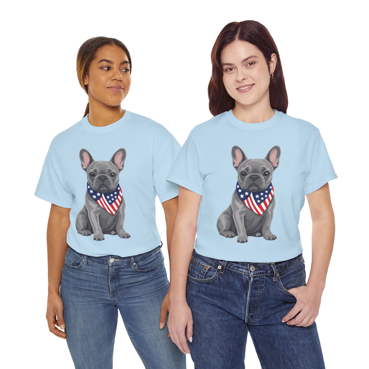 Patriotic French Bulldog Shirt, Blue Frenchie American Flag Bandana Tee, Fourth of July Dog Lover Shirt, USA French Bulldog Gift