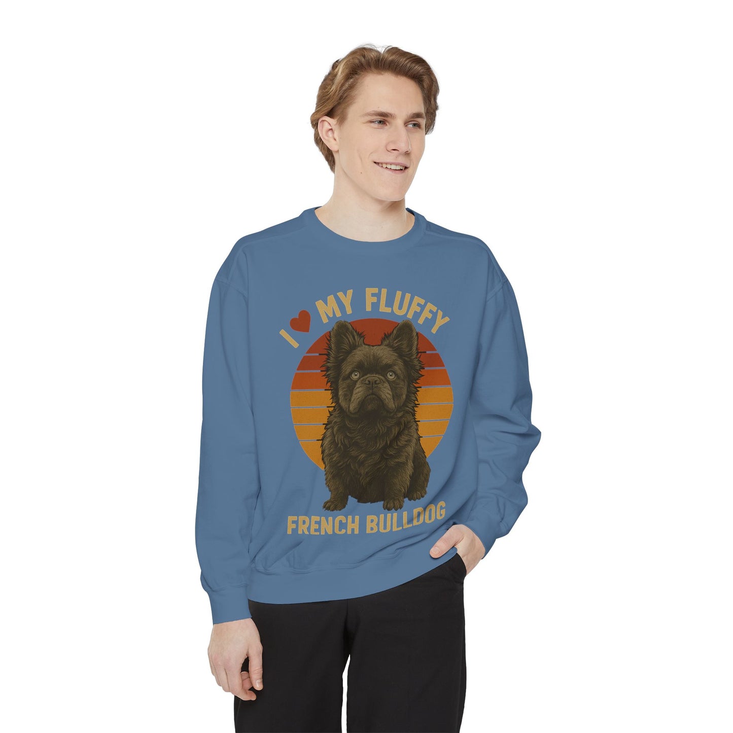 Fluffy French Bulldog Sweatshirt – I Love My Fluffy Frenchie Pullover, Retro Dog Lover Sweater, Cute Fluffy Frenchie Gift for Women & Men