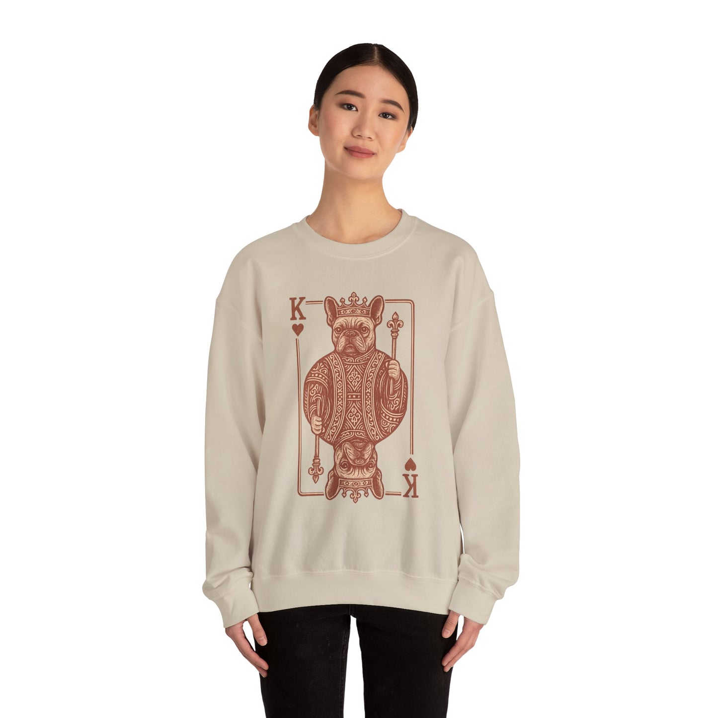 King French Bulldog Sweatshirt, Frenchie Playing Card Crewneck, Royal French Bulldog Pullover, King of Hearts Frenchie Sweatshirt, Vintage Dog Lover Gift