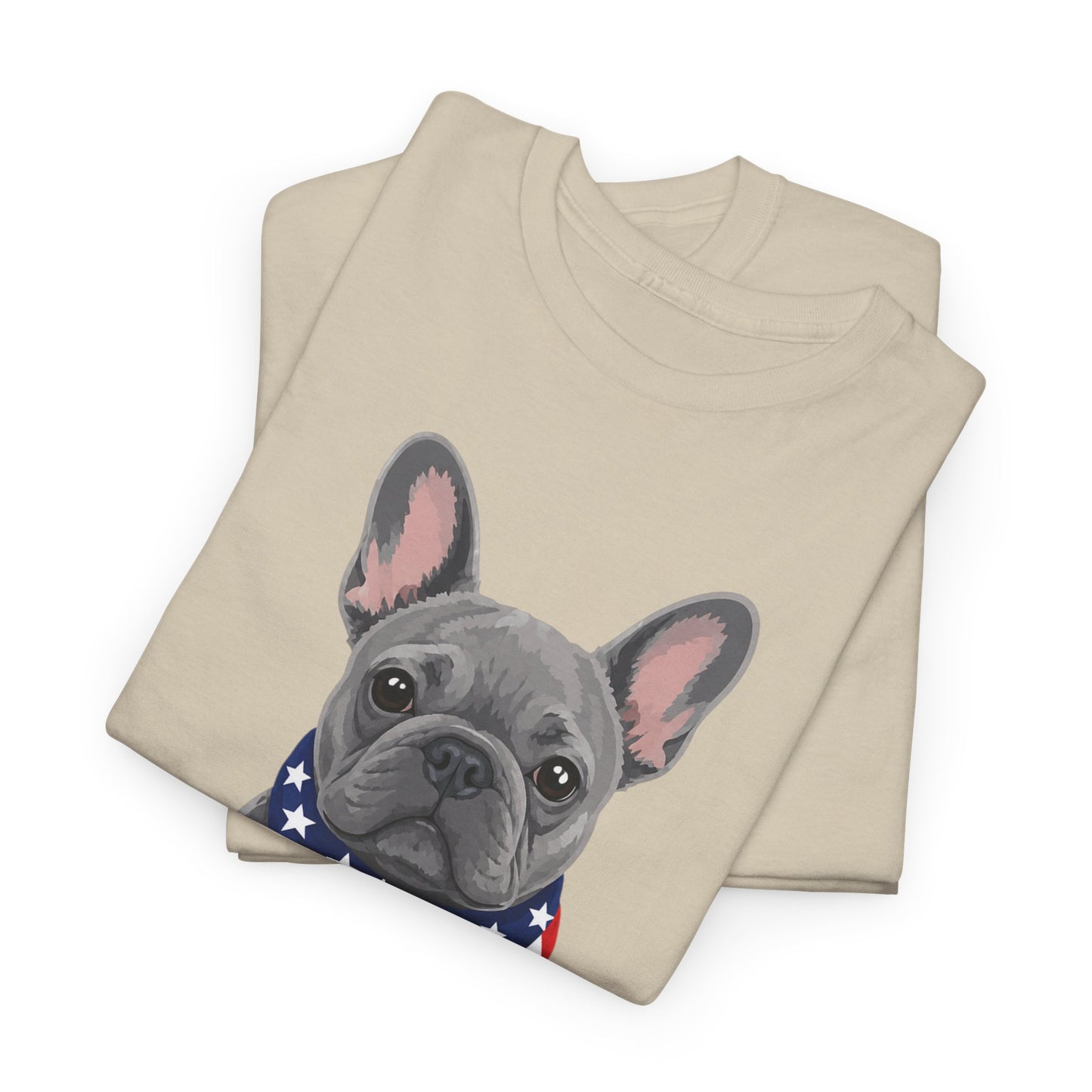 Patriotic French Bulldog Shirt, Blue Frenchie American Flag Bandana Tee, Fourth of July Dog Lover Shirt, USA French Bulldog Gift