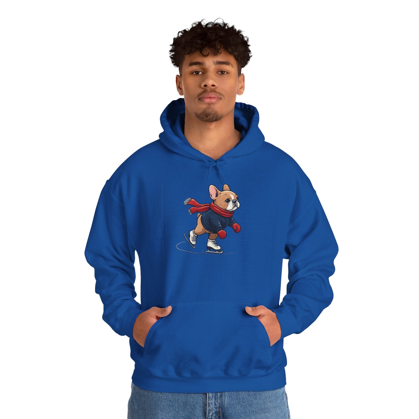 Ice Skating Frenchie Hoodie – Cute Winter French Bulldog Sweatshirt, Holiday Dog Lover Gift, Cozy Skating Pup Hoodie, Frenchie Christmas Hoodie