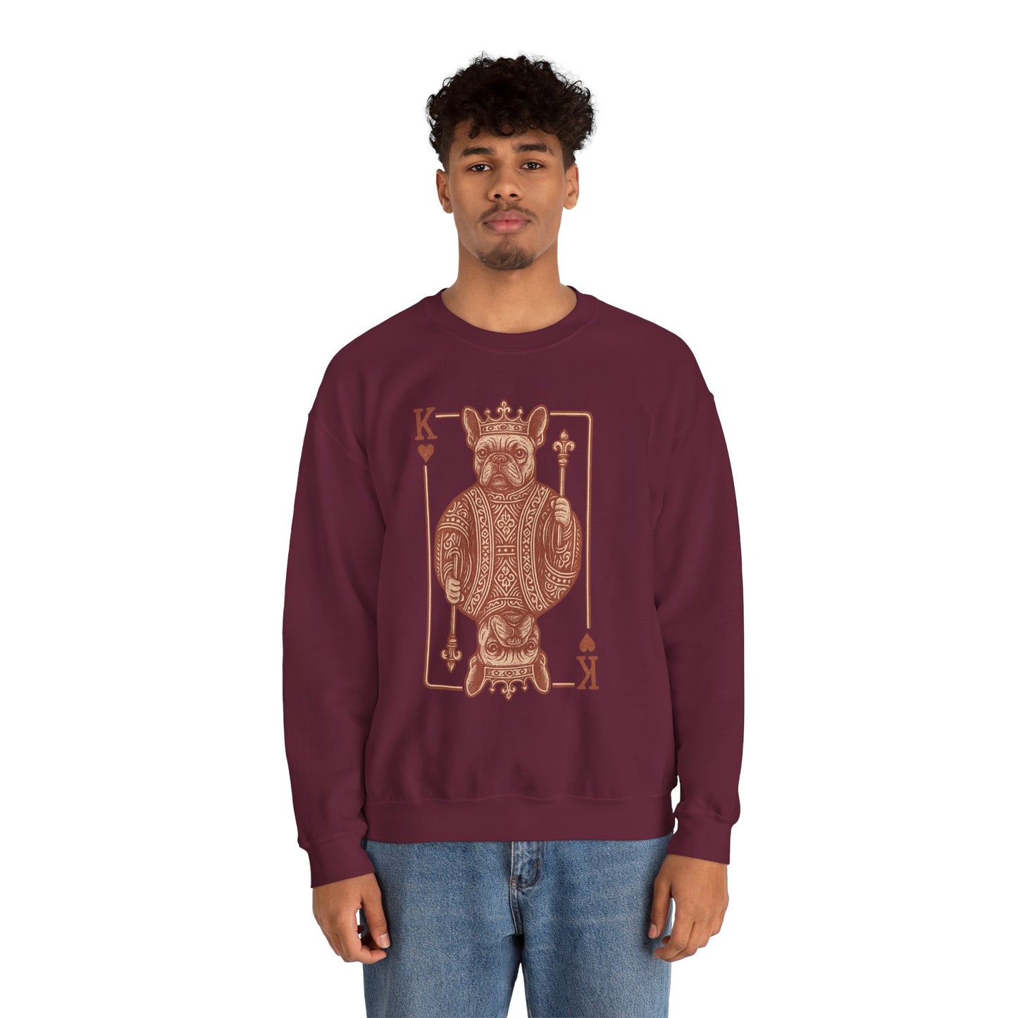 King French Bulldog Sweatshirt, Frenchie Playing Card Crewneck, Royal French Bulldog Pullover, King of Hearts Frenchie Sweatshirt, Vintage Dog Lover Gift