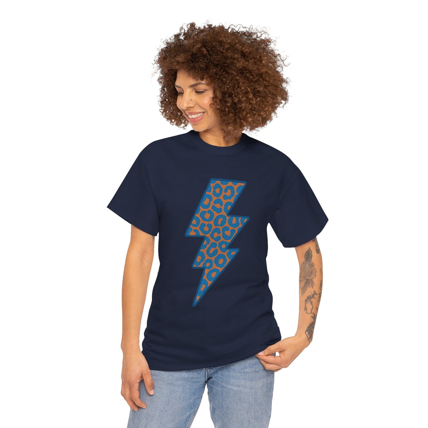 Blue Leopard Lightning Bolt T-Shirt | OKC Thunder Inspired Shirt | Orange & Blue Game Day Tee | Retro Lightning Graphic