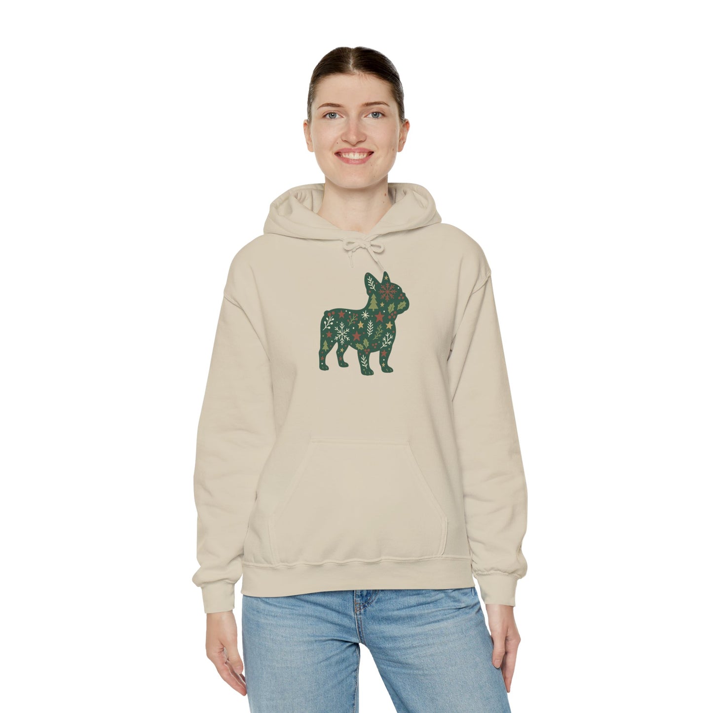 Christmas Frenchie Hoodie | Holiday French Bulldog Sweatshirt | Cute Dog Mom Gift | Frenchie Lover Xmas Hoodie | Winter Dog Silhouette Pullover