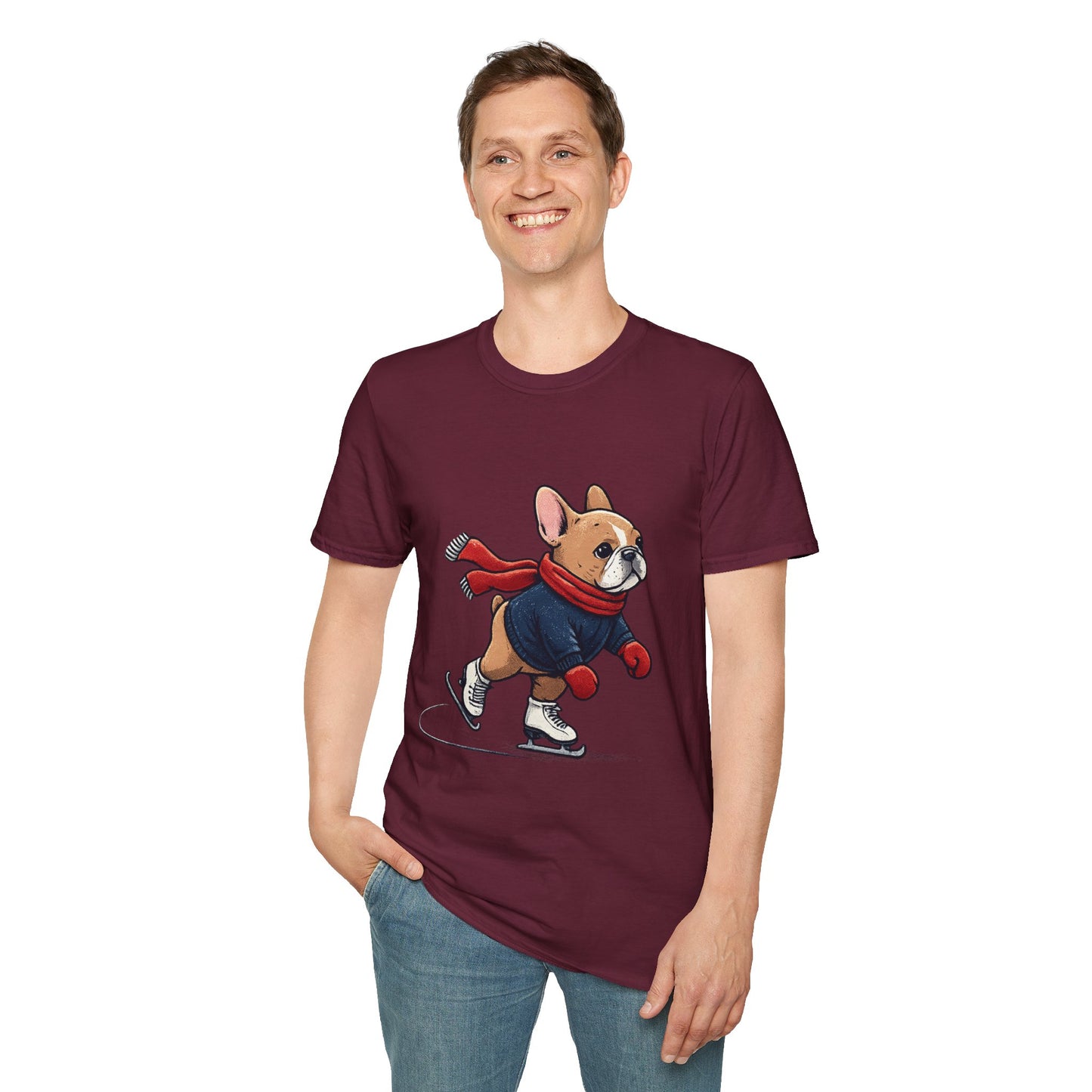 French Bulldog Ice Skating Shirt – Cute Winter Frenchie Tee, Holiday Dog Lover Gift, Skating Frenchie T-Shirt, Cozy Winter Puppy Graphic Tee