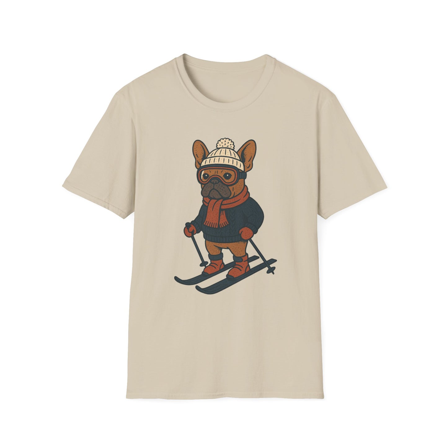 French Bulldog Skiing T-Shirt, Winter Frenchie Shirt, Ski Dog Graphic Tee, Cute Snow Dog Gift, Funny Frenchie Lover Shirt, Skiing Pup Tee