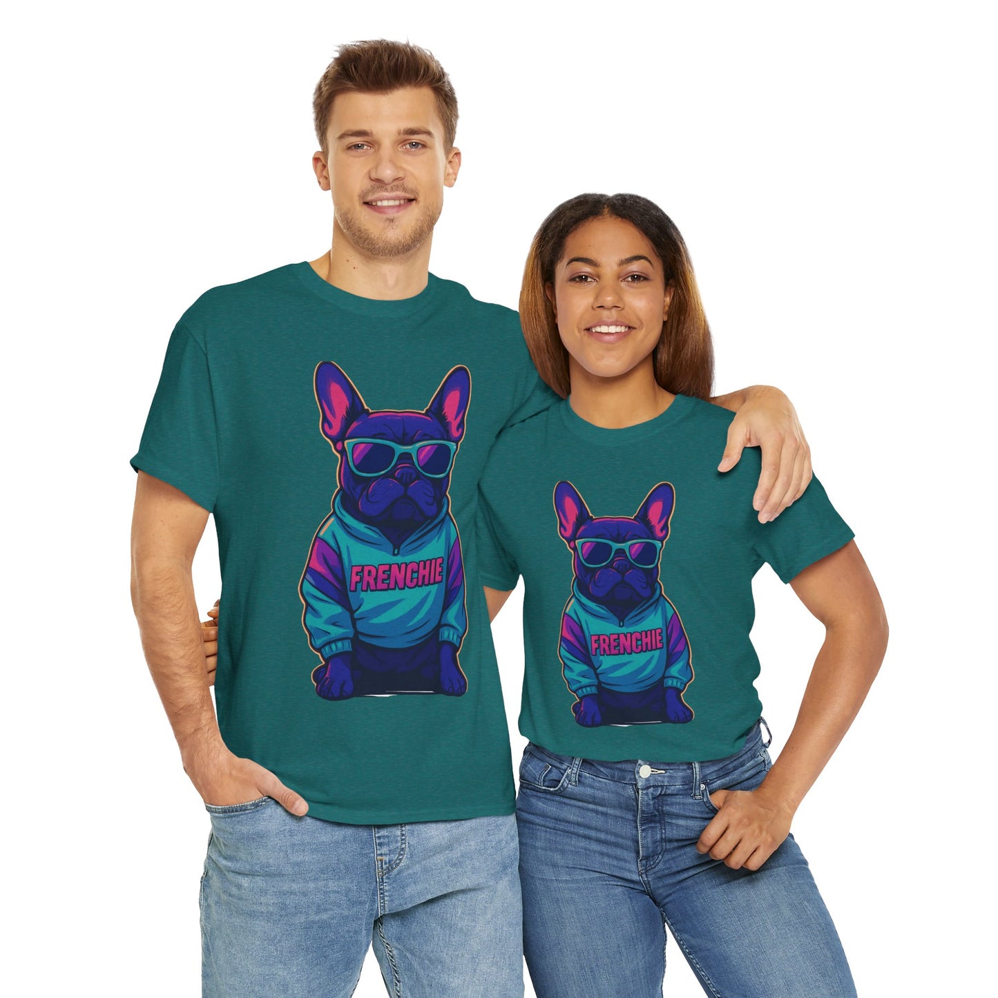 Vaporwave Frenchie T-Shirt | Retro Neon Dog Graphic | 80s Style French Bulldog Tee | Colorful Streetwear Gift for Dog Lovers | Cool Pet Apparel
